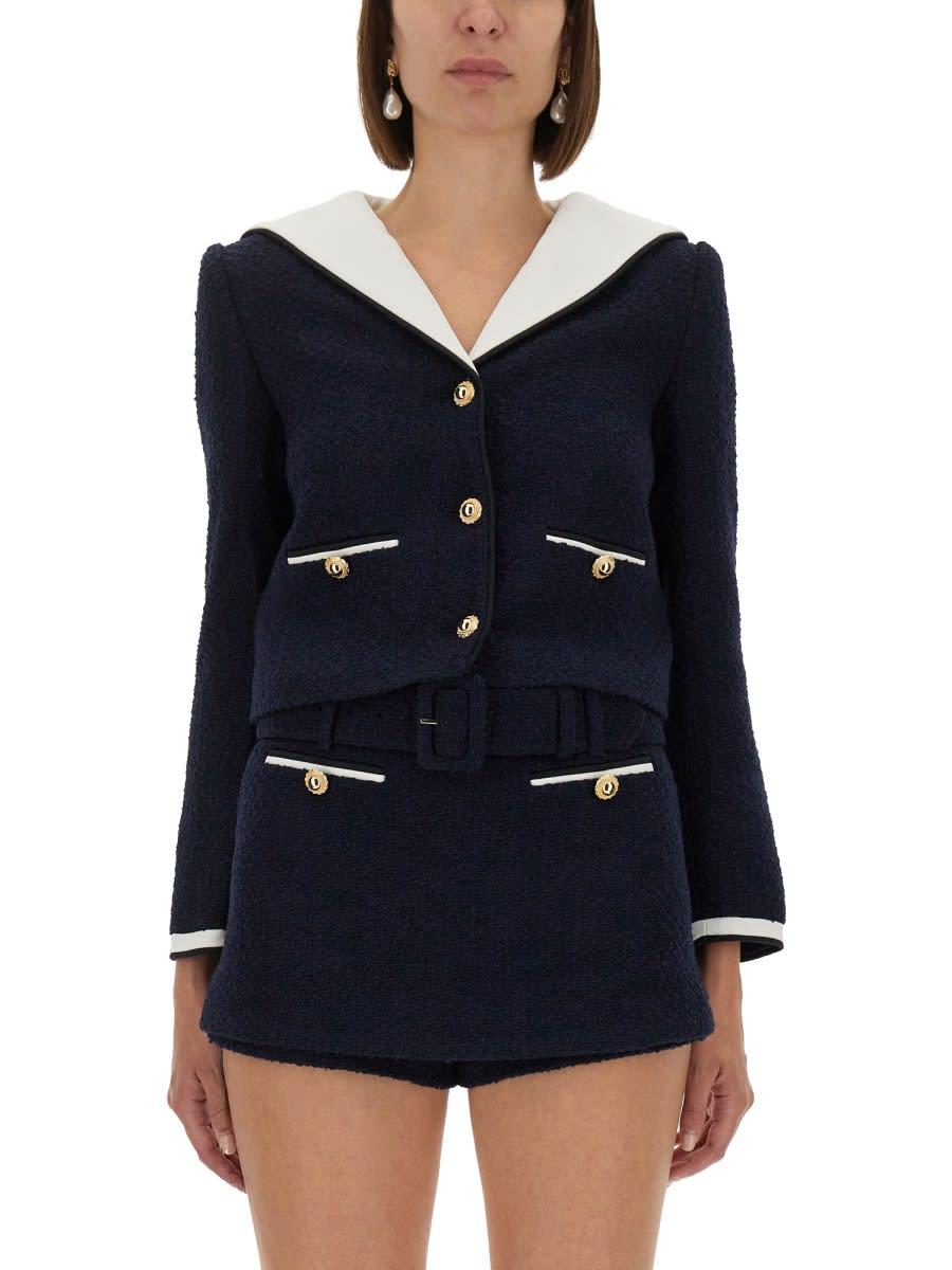 self-portrait boucle jacket with contrasting neckline