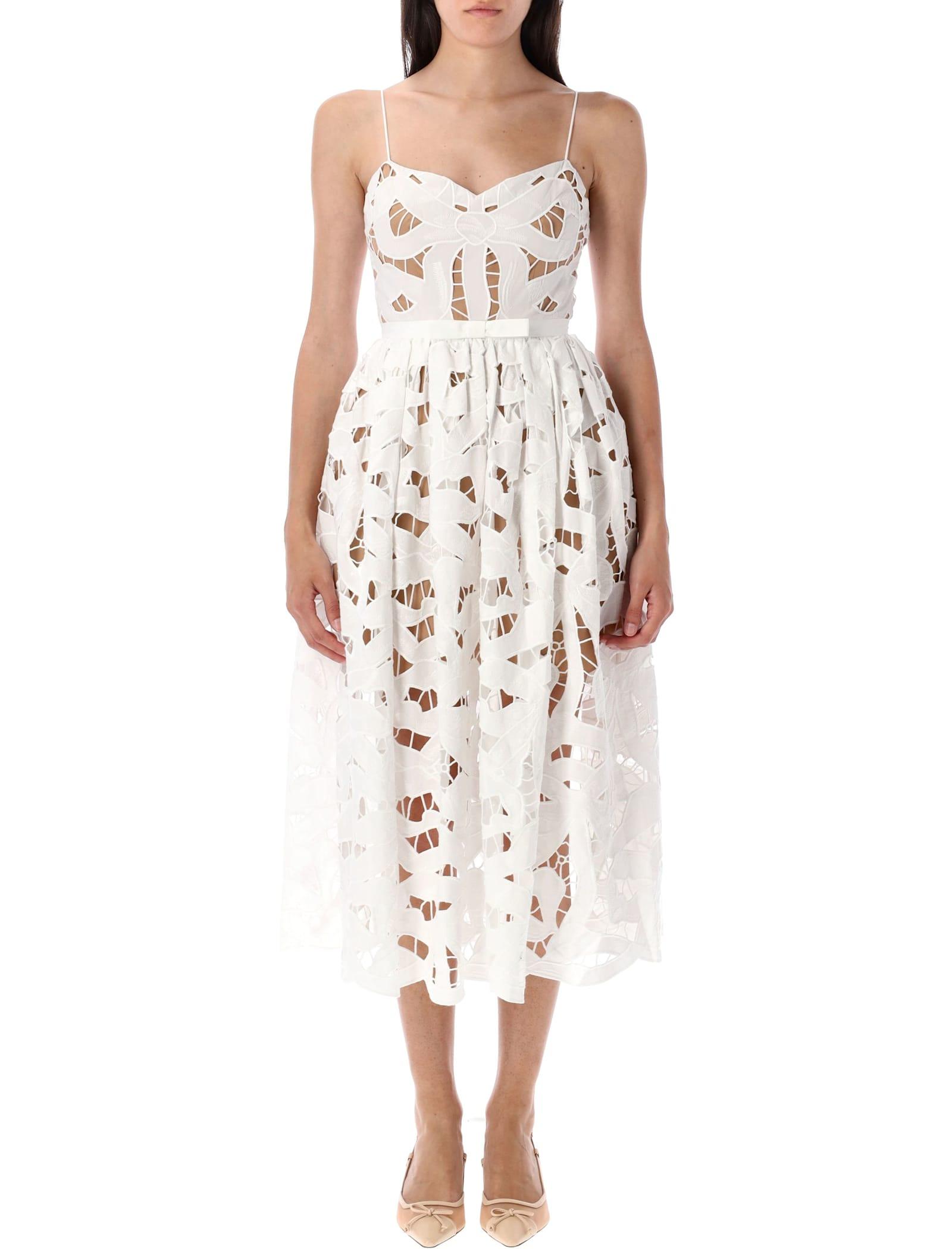 self-portrait bow embroidered midi dress