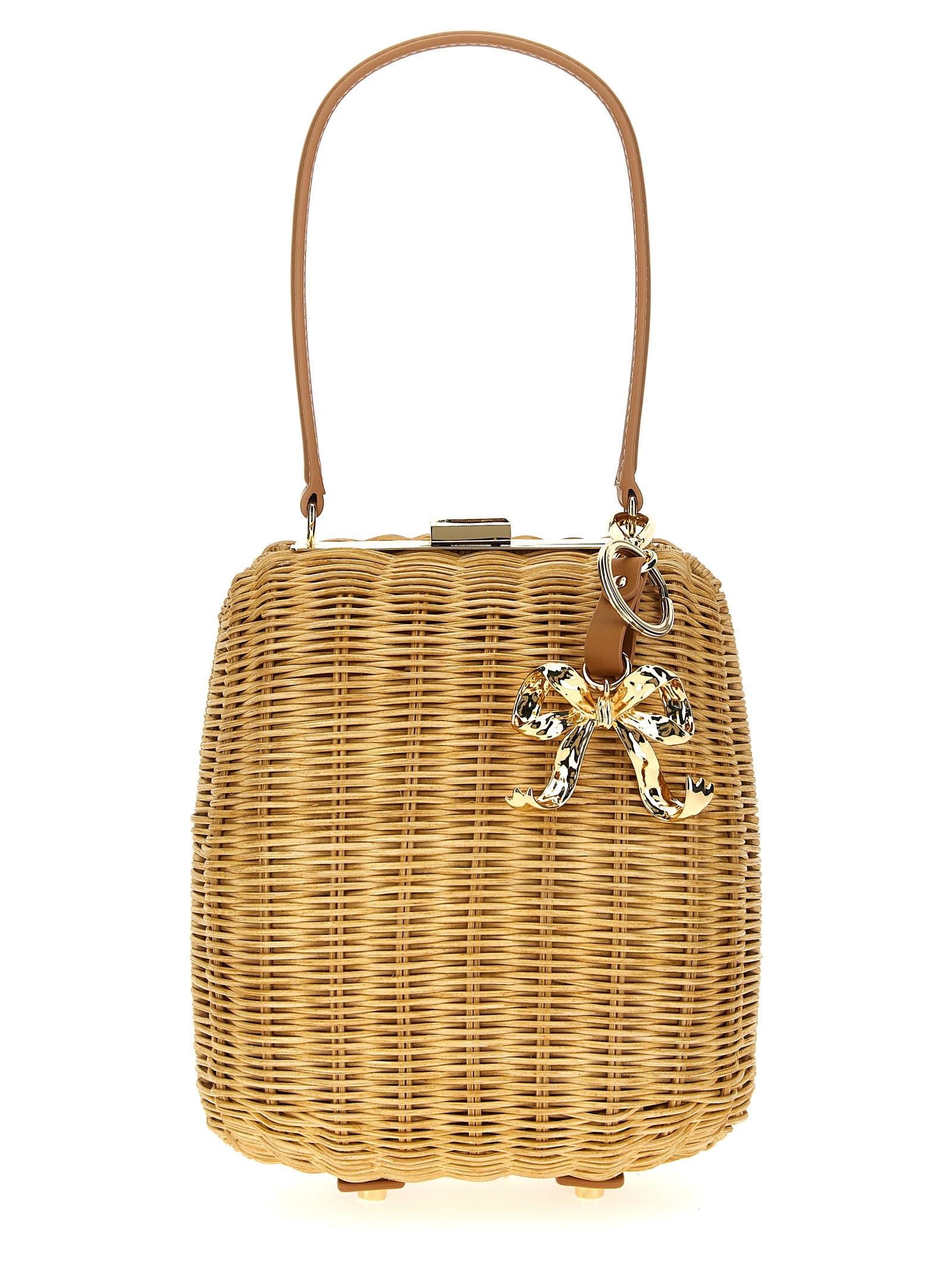 self-portrait brown rattan bag with keychain handbag