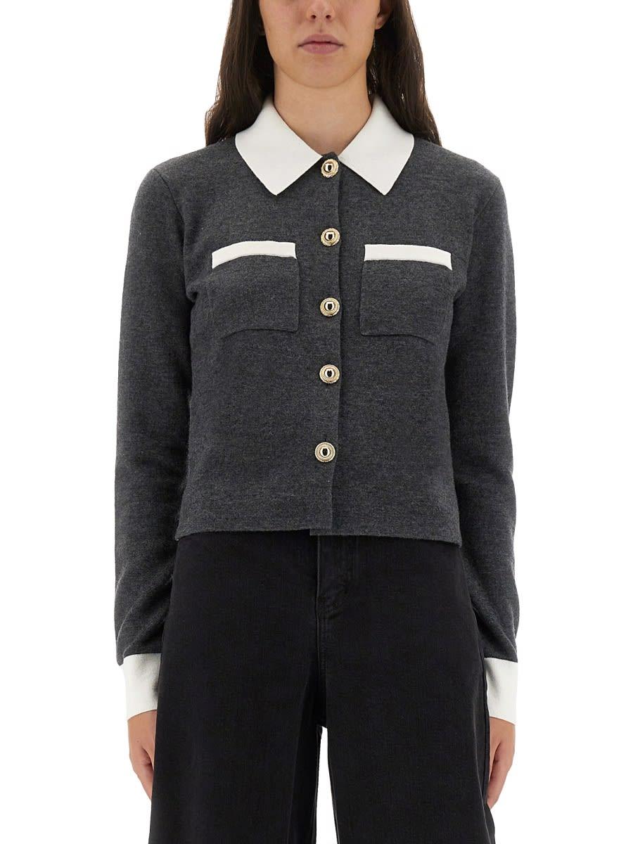self-portrait cardigan with contrasting collar