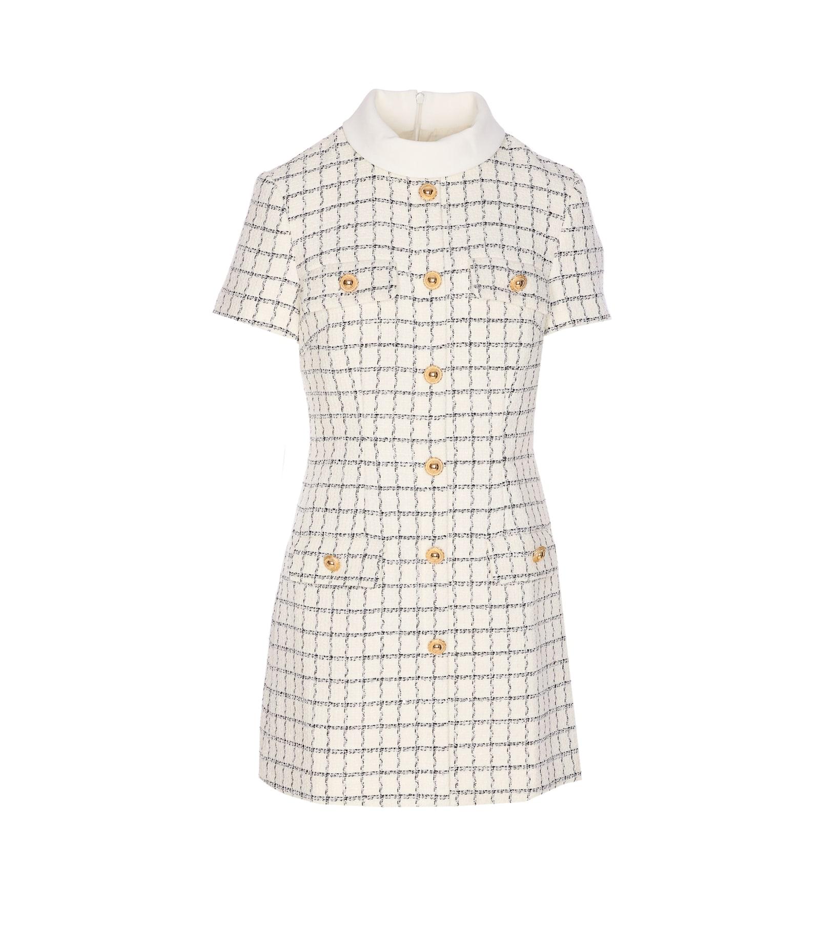 self-portrait check boucle mini dress
