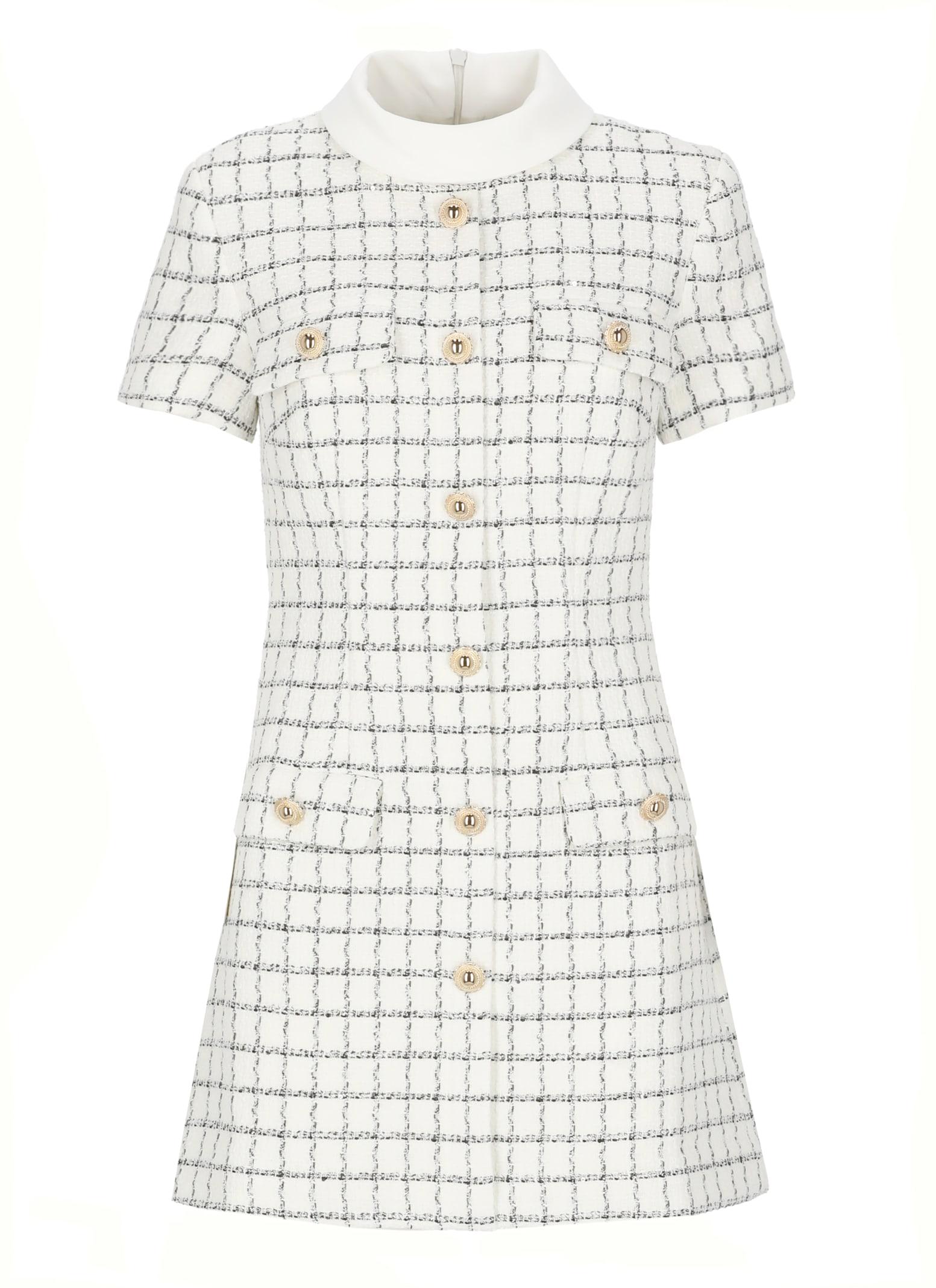 self-portrait check boucle mini dress