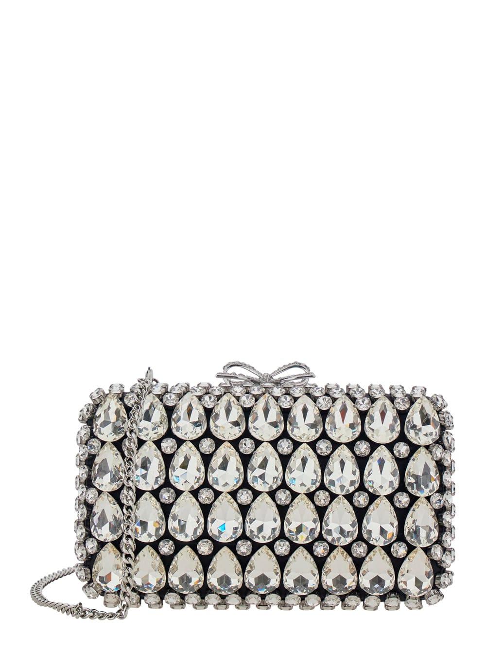 self-portrait clutch bag black satin crystal with crystal details in black satin for women