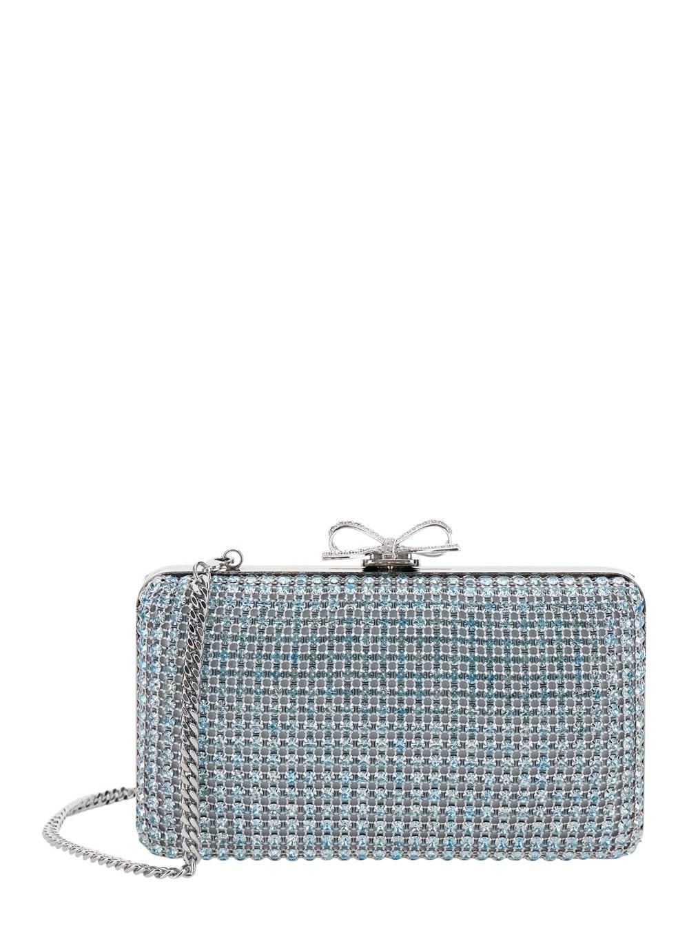 self-portrait clutch bag blue crystal chainmail with blue crystal details