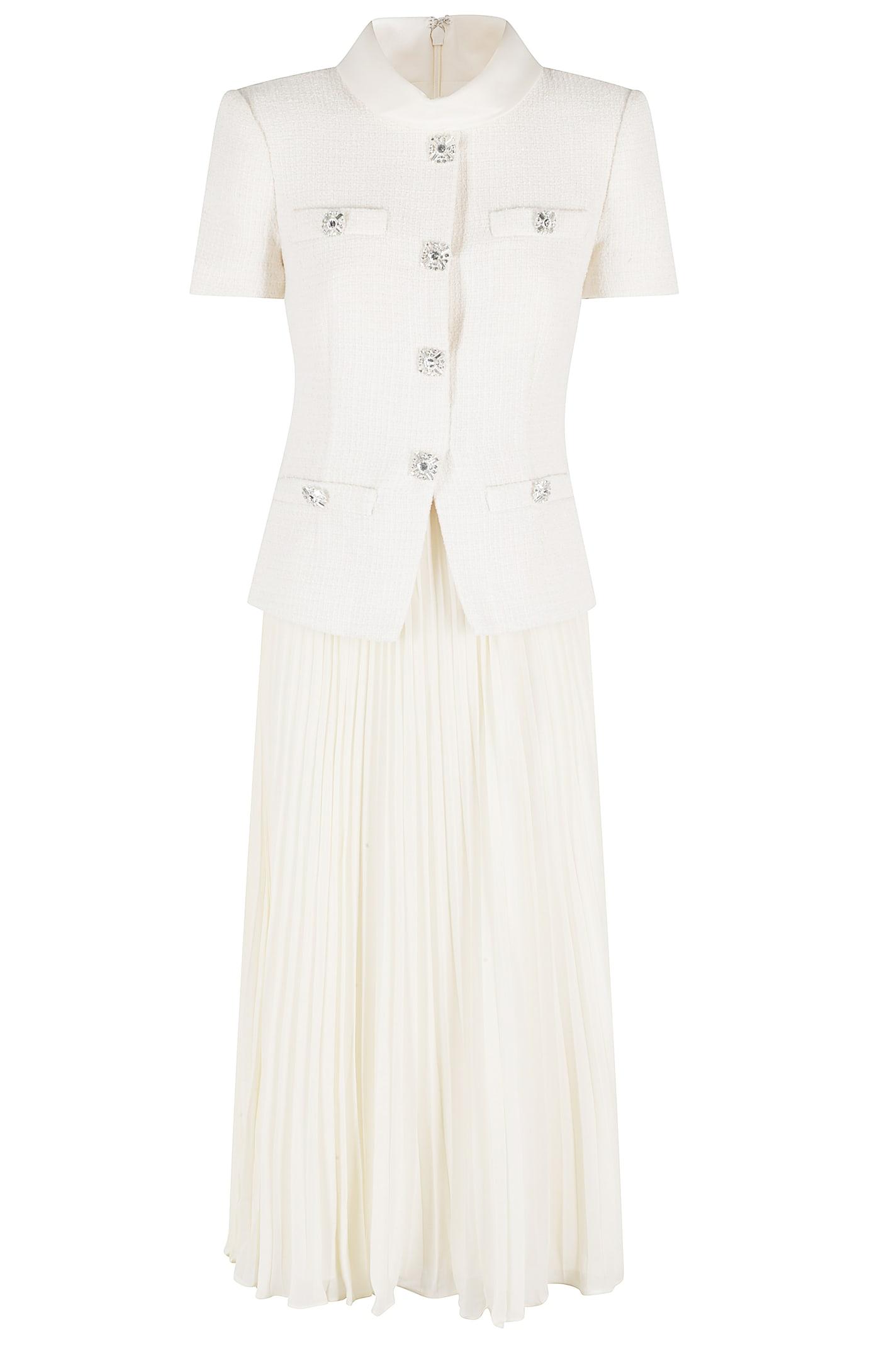 self-portrait cream boucle collared midi dress