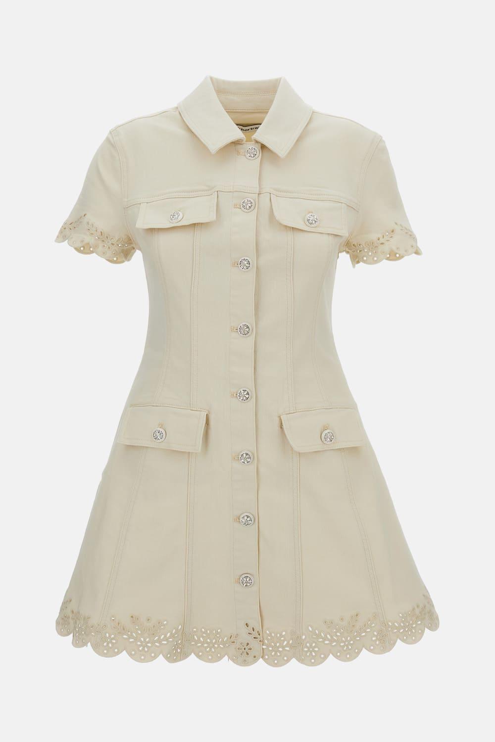 self-portrait cream broderie denim mini dress