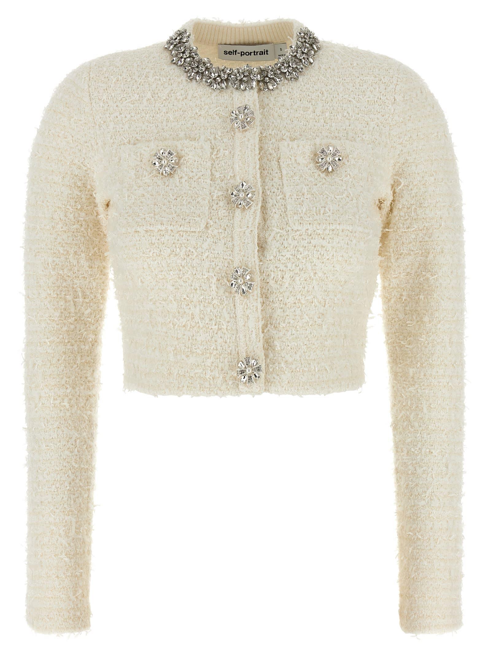 self-portrait cream textured knit cardigan