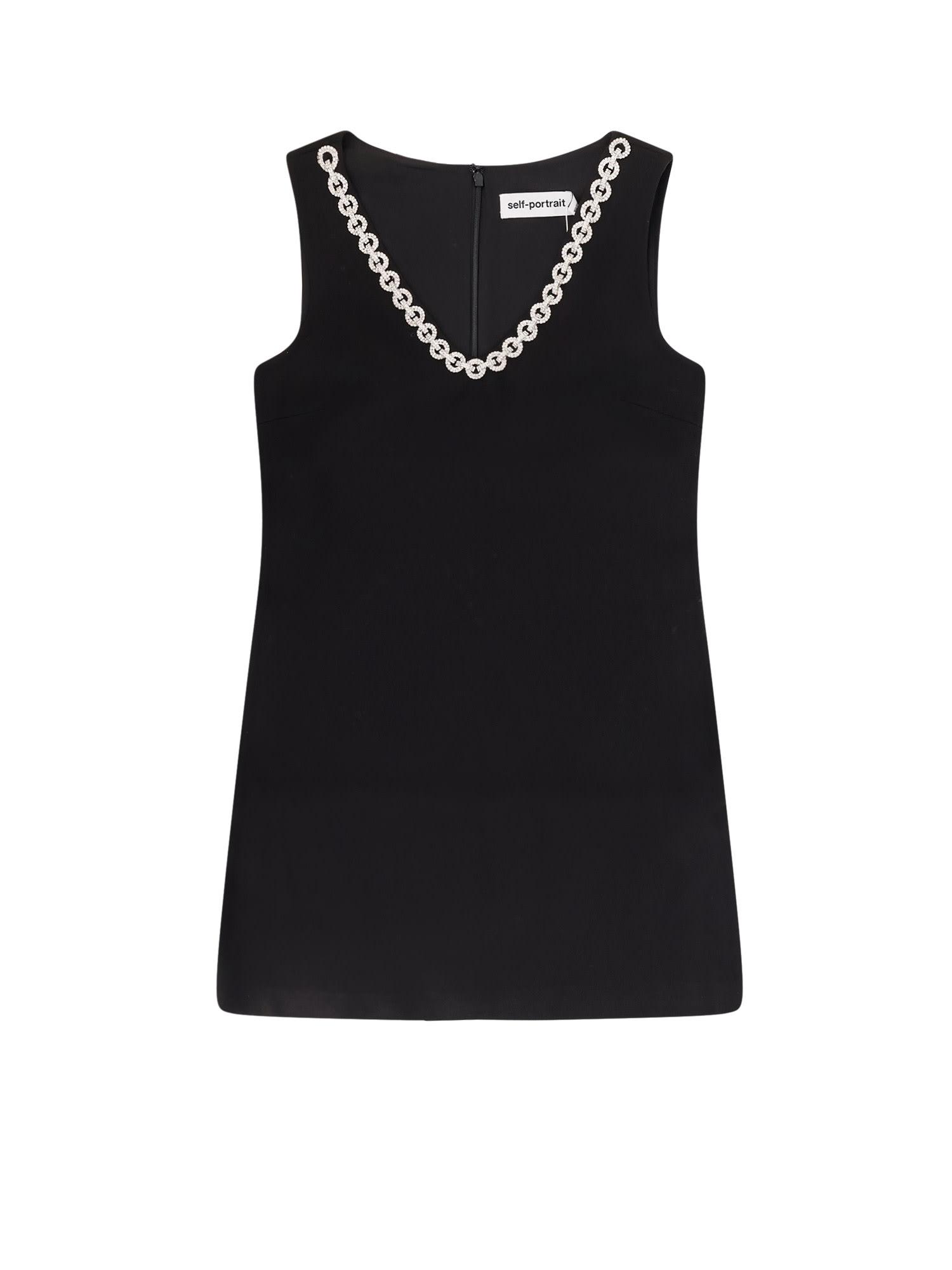 self-portrait crepe mini dress with jewel trim