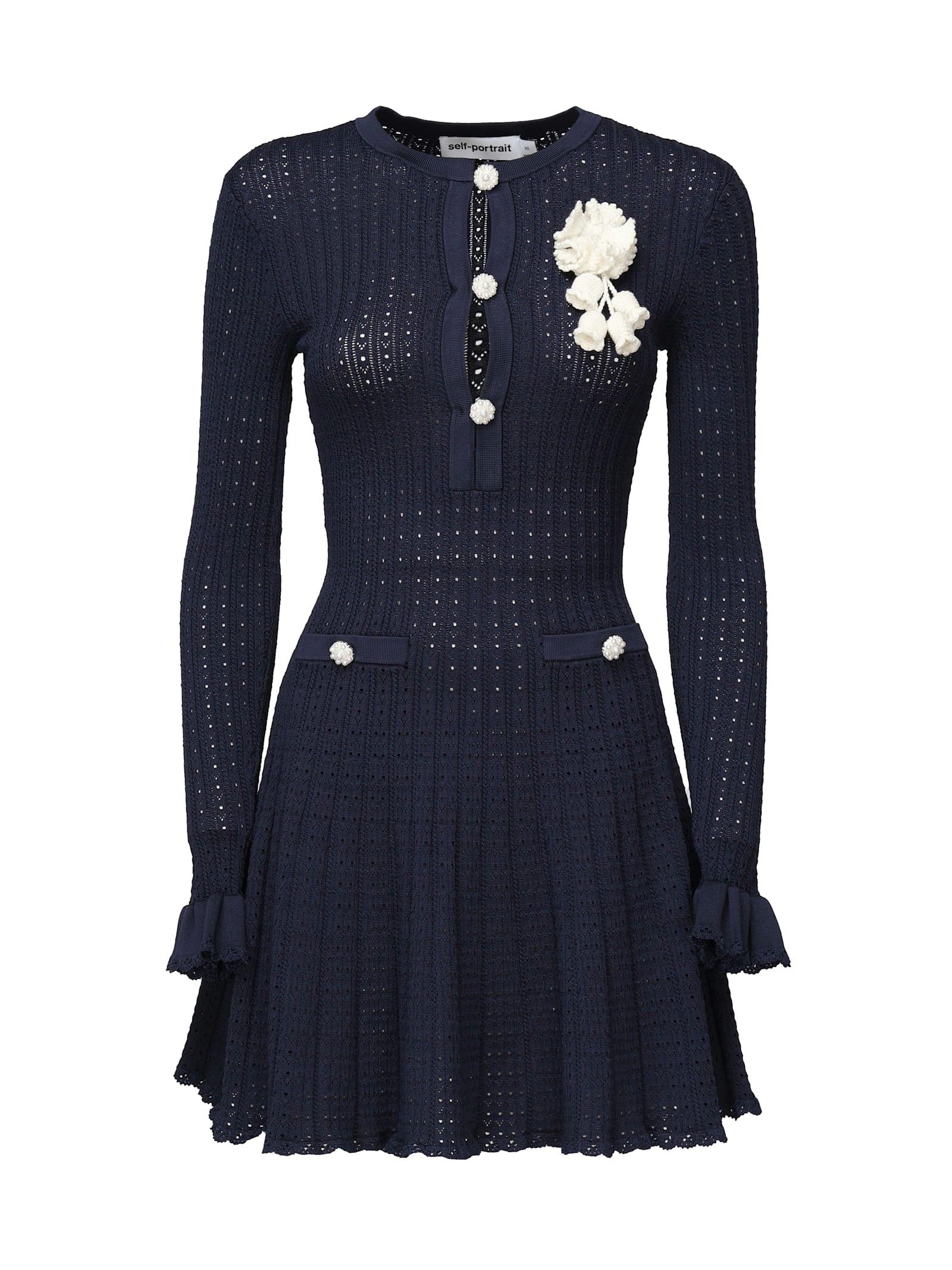 self-portrait crochet openwork knit mini dress