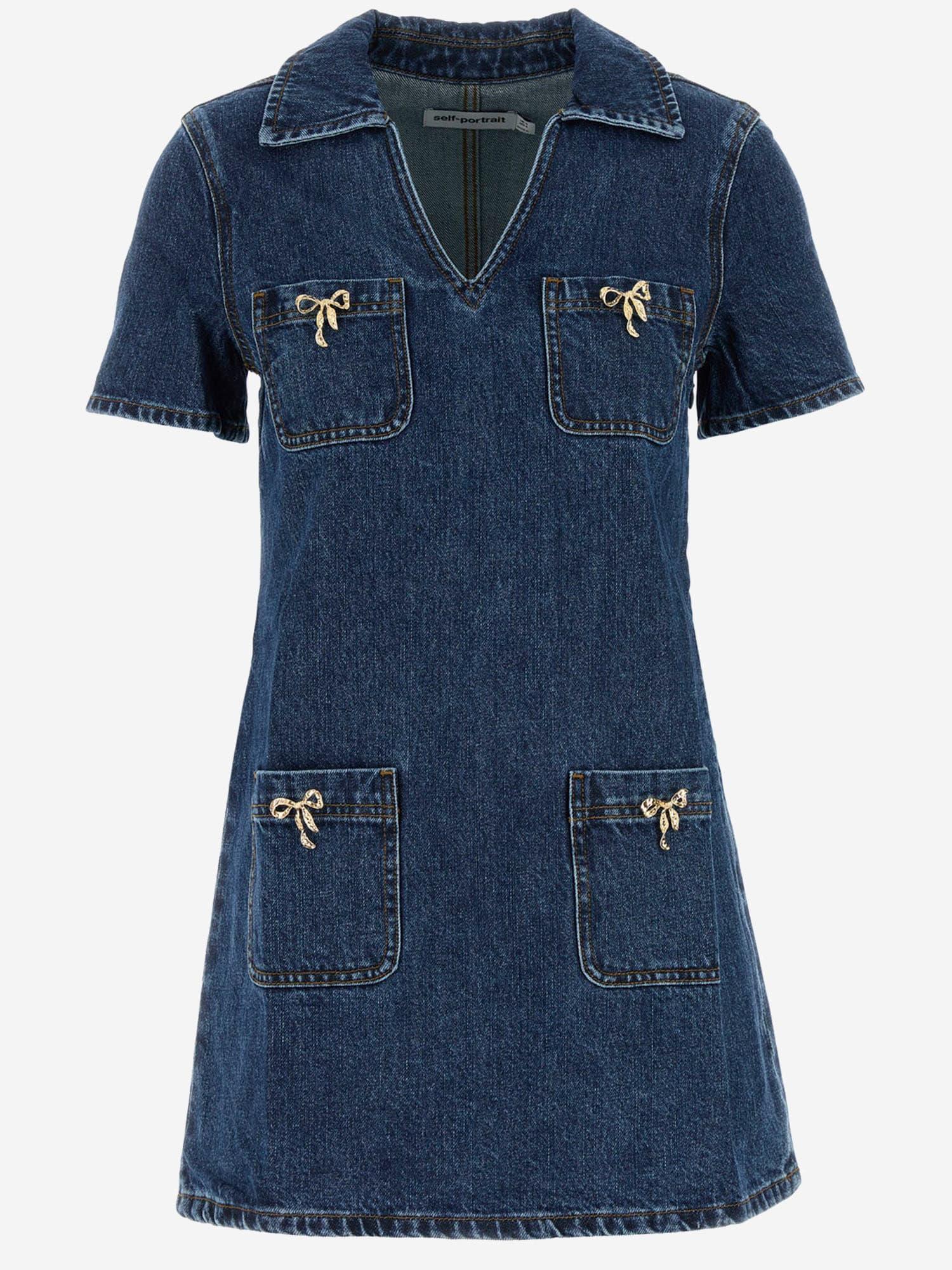self-portrait crystal bow denim mini dress