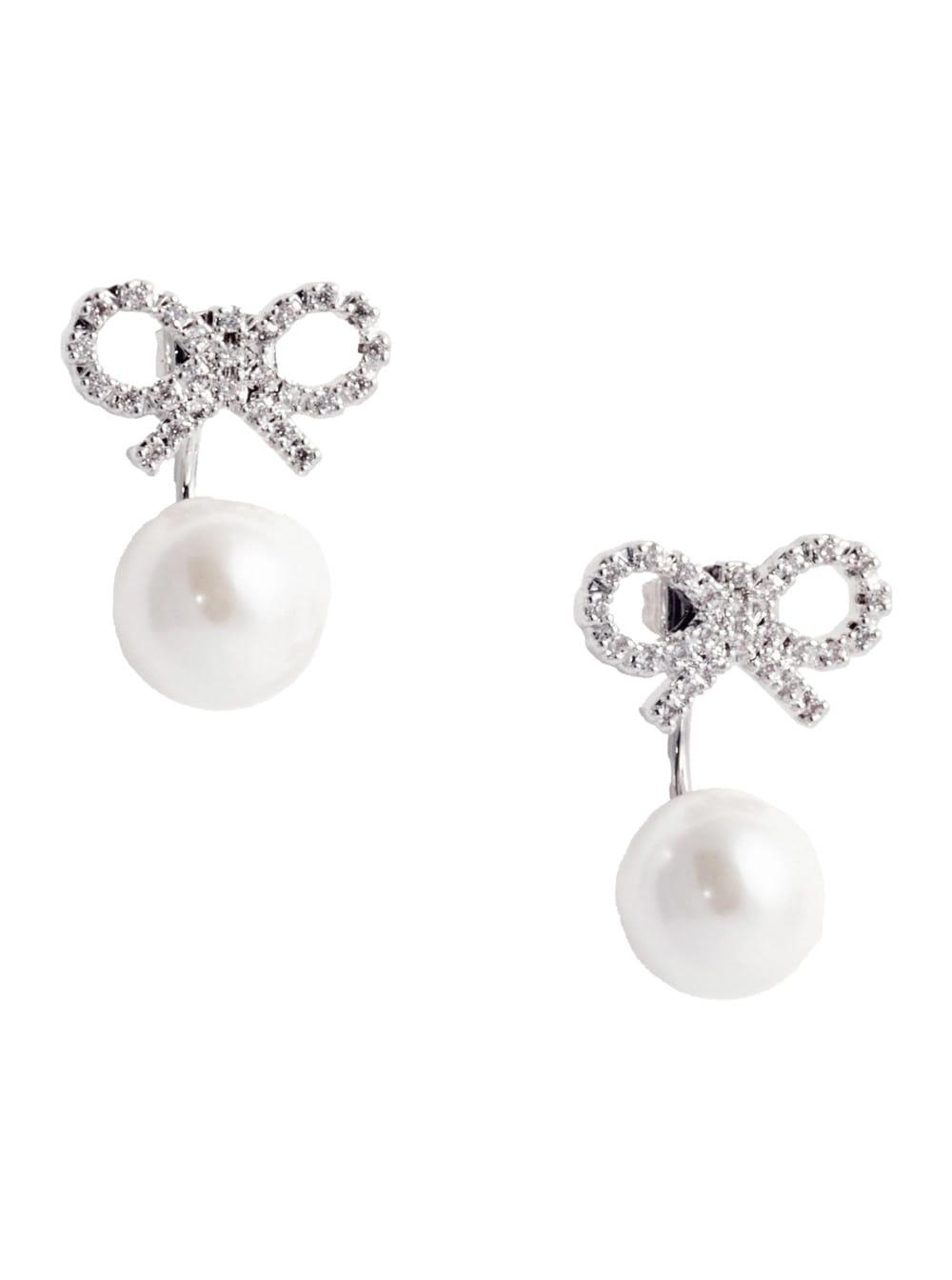 self-portrait crystal bow pearl jacket earrings