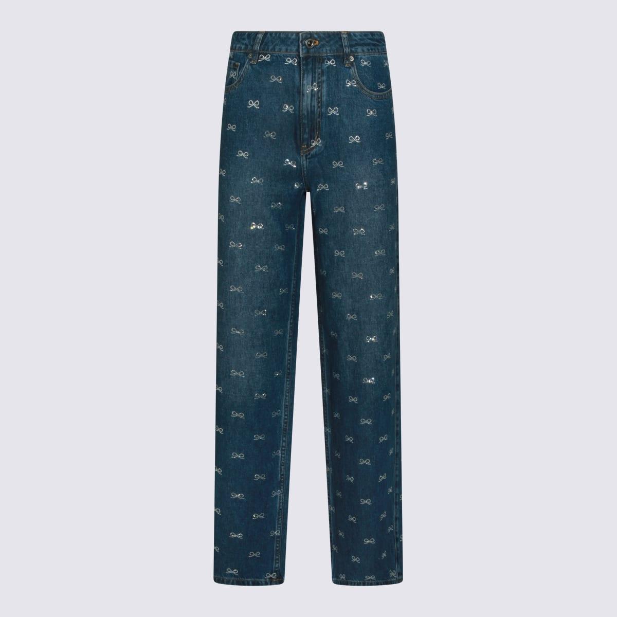 self-portrait dark blue cotton denim jeans