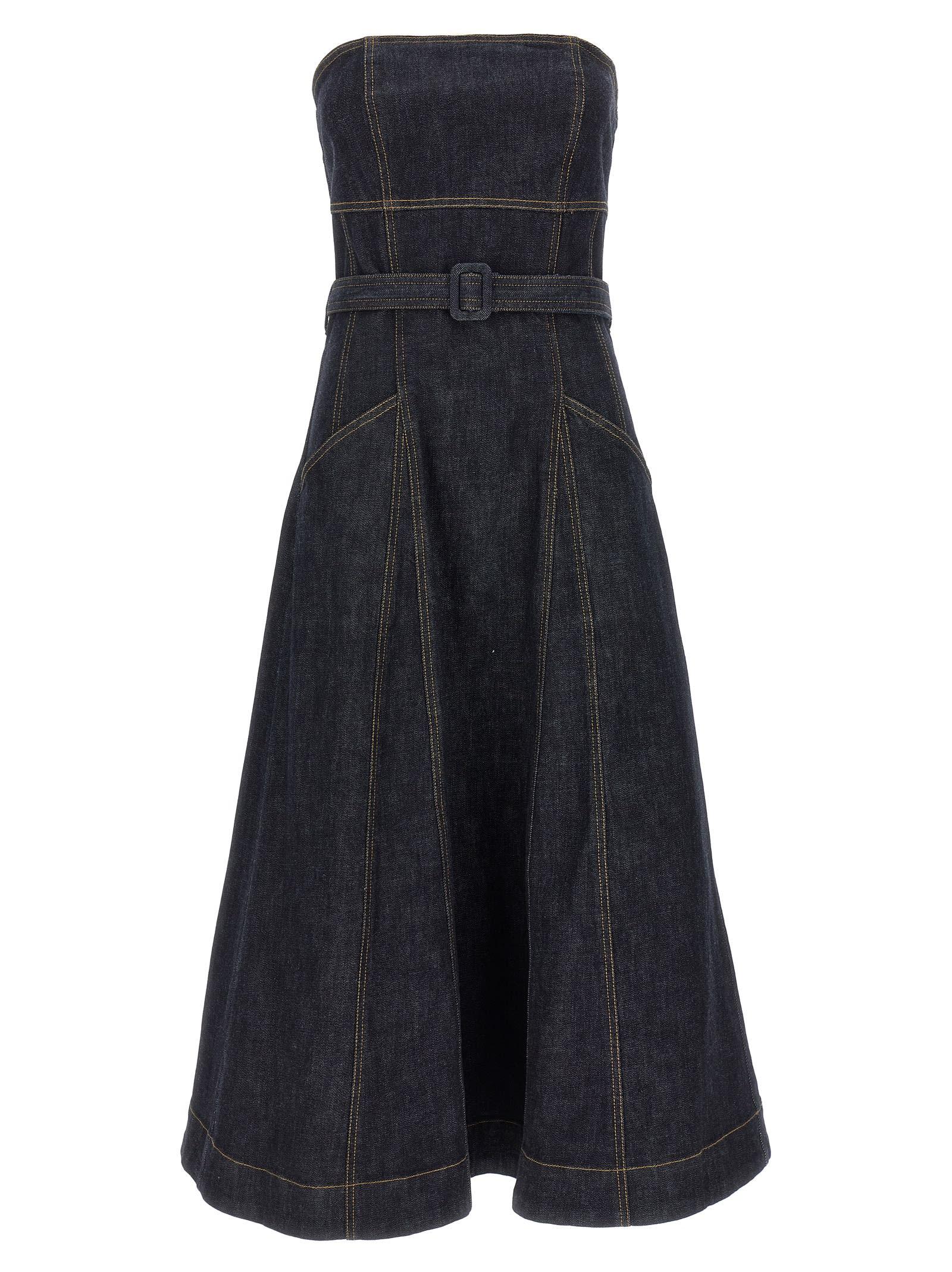 self-portrait denim bandeau midi dress