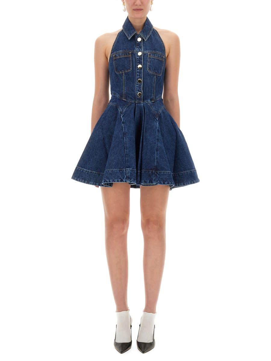 self-portrait denim flared mini dress