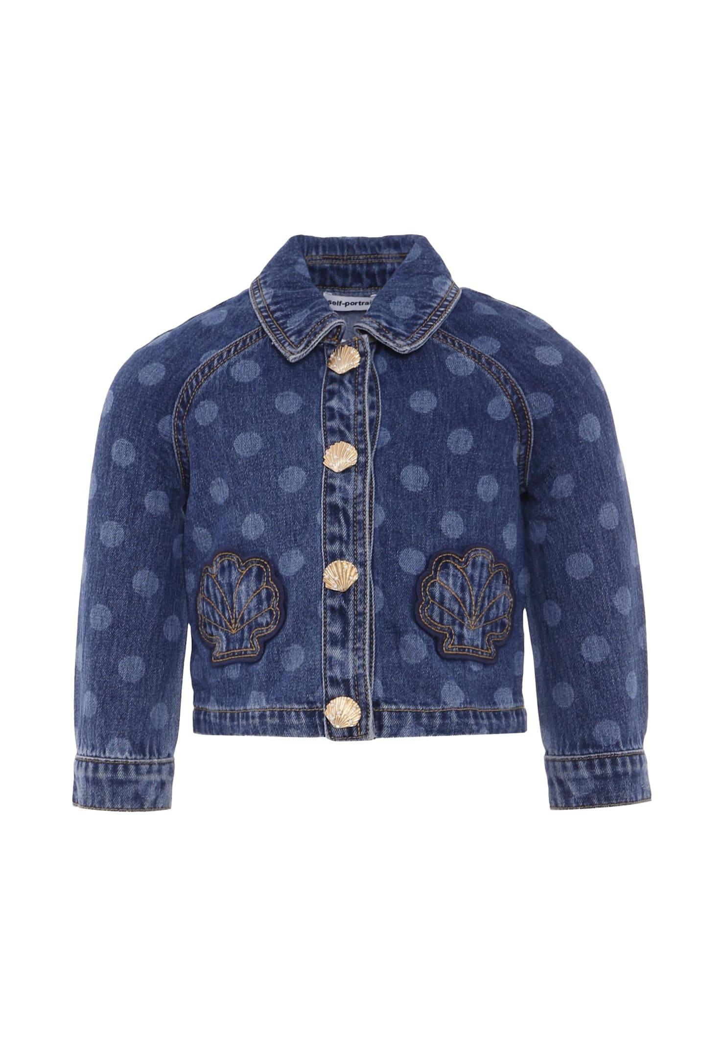 self-portrait denim jacket for girl with polka dots