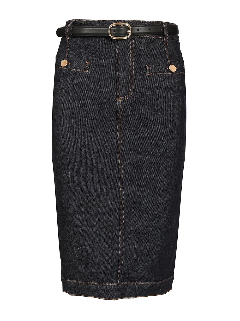 self-portrait denim midi skirt