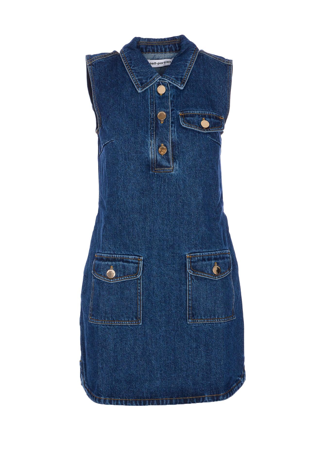 self-portrait denim sleeveless mini dress