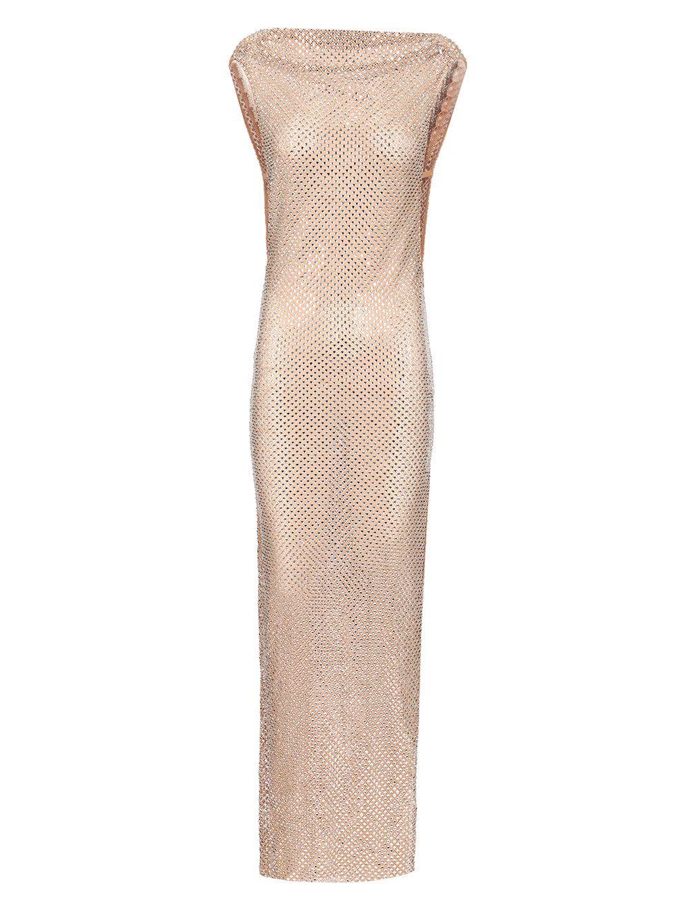 self-portrait draped long dress with rhinestones