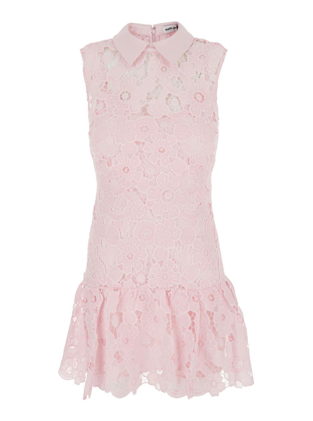 self-portrait dress mini pink pink lace collared with lace collar - fabric - women