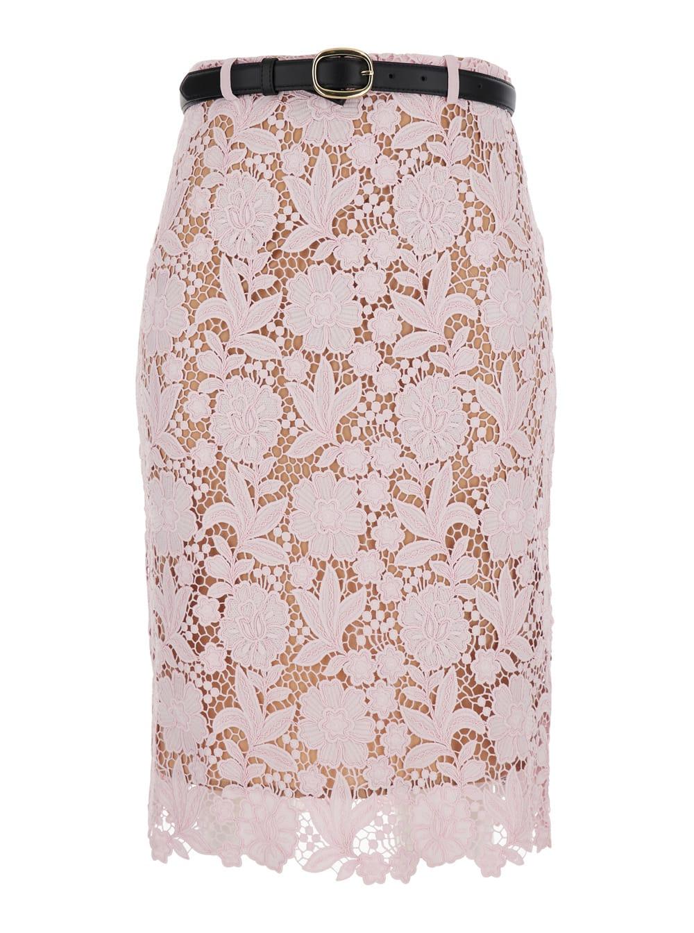 self-portrait dress pink lace with pink lace details in fabric