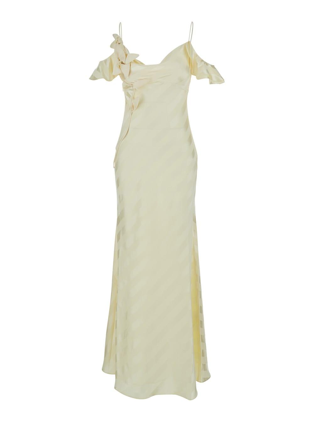 self-portrait dress yellow satin striped maxi dress with v-neck in yellow silk for women