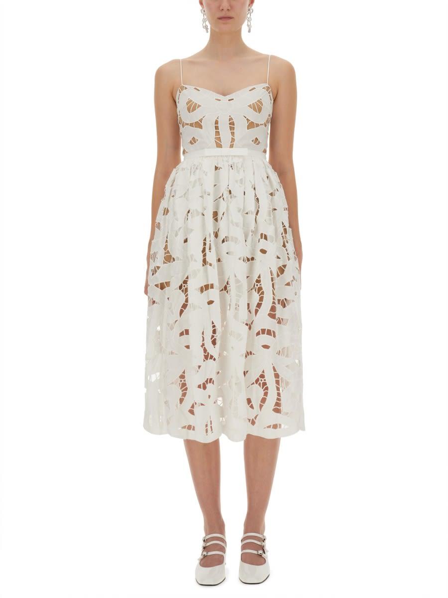 self-portrait embroidered midi dress with bow