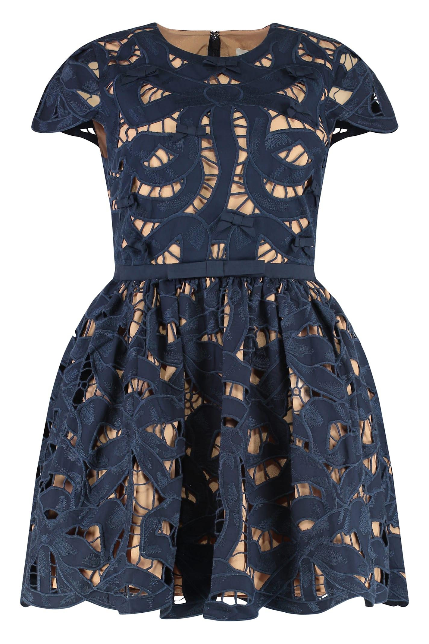 self-portrait embroidered mini dress