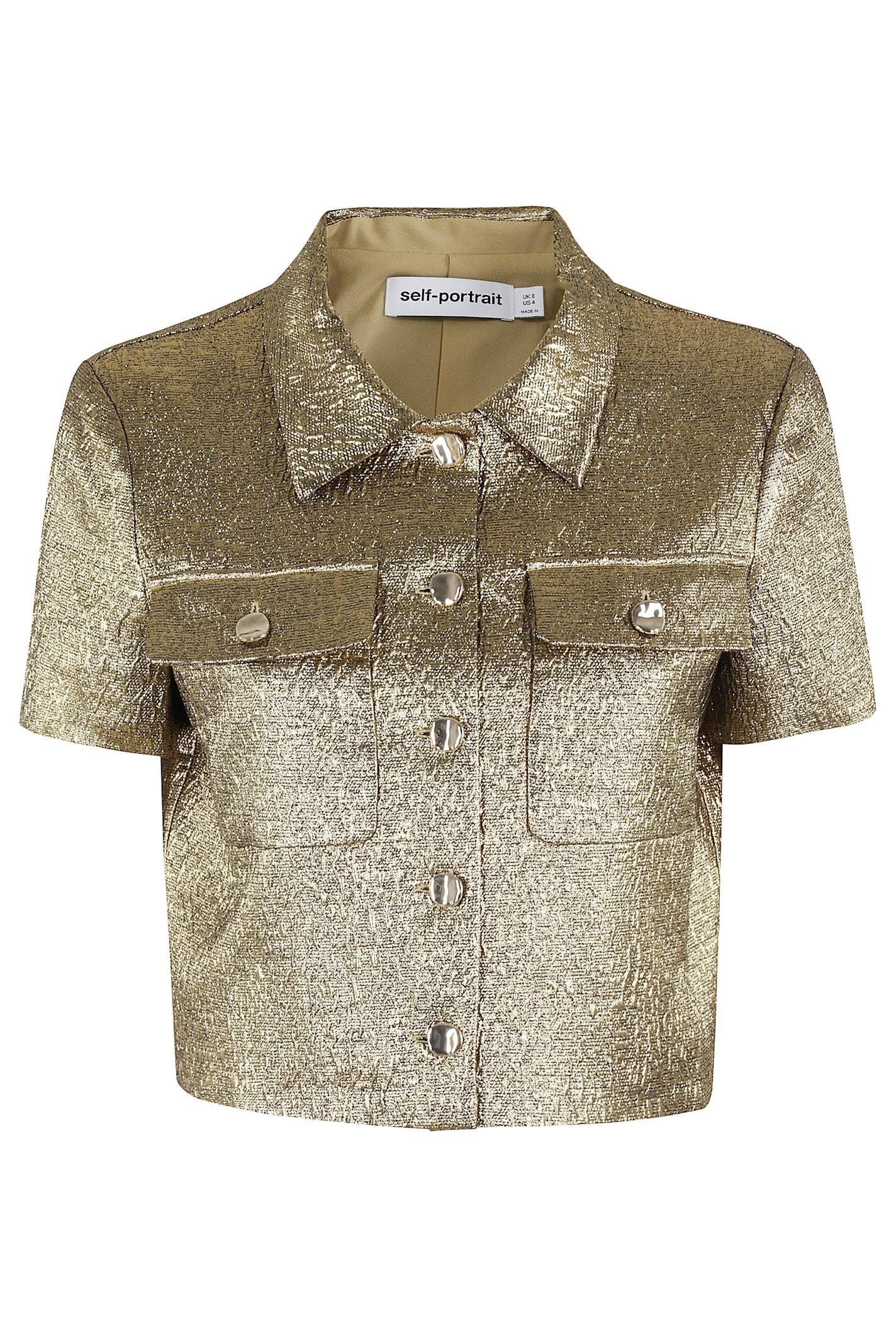 self-portrait gold metallic jacquard top