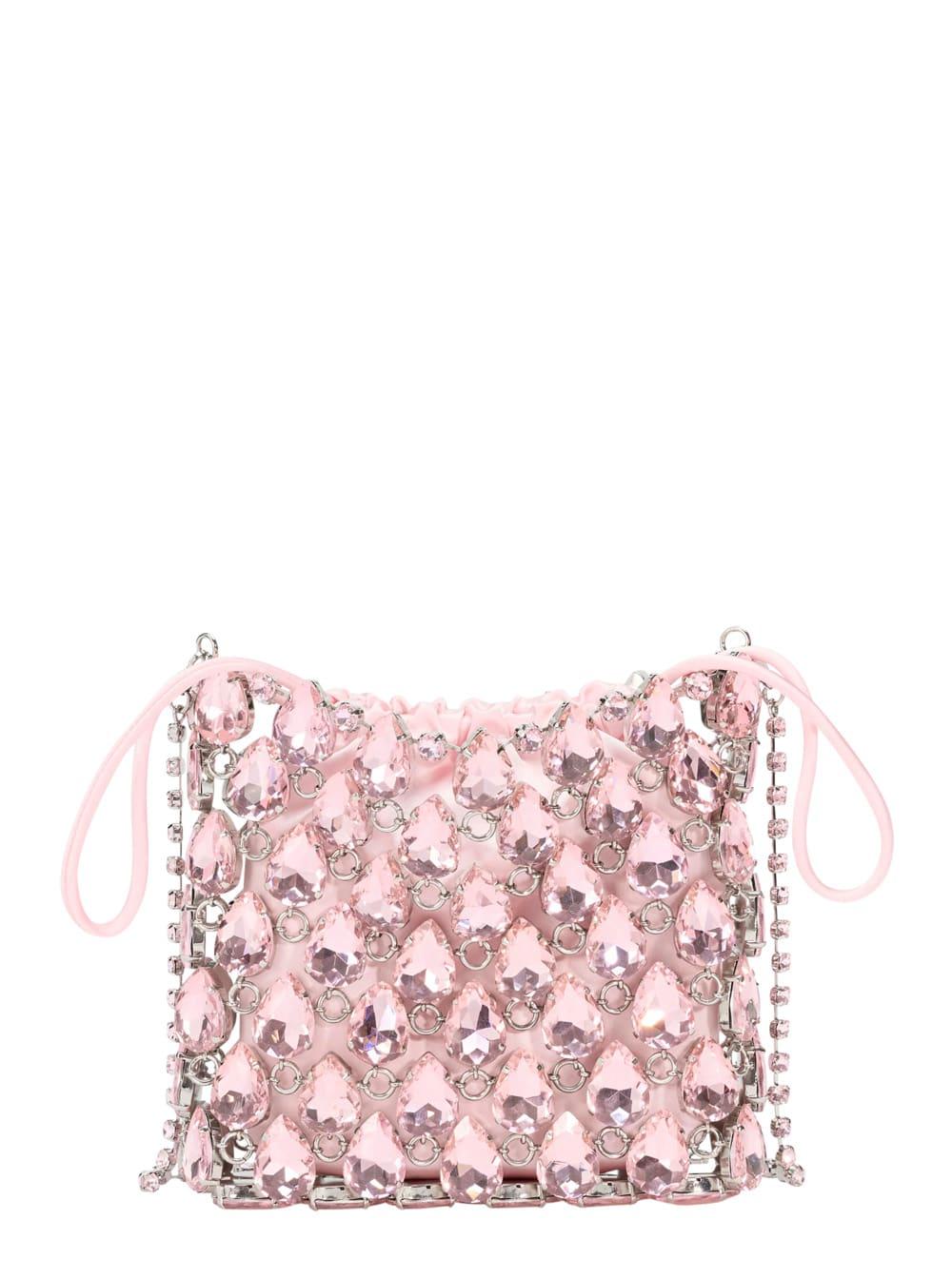 self-portrait handbag pink crystal chainmail mini bag with rhinestone details - tech fabric - pink - women