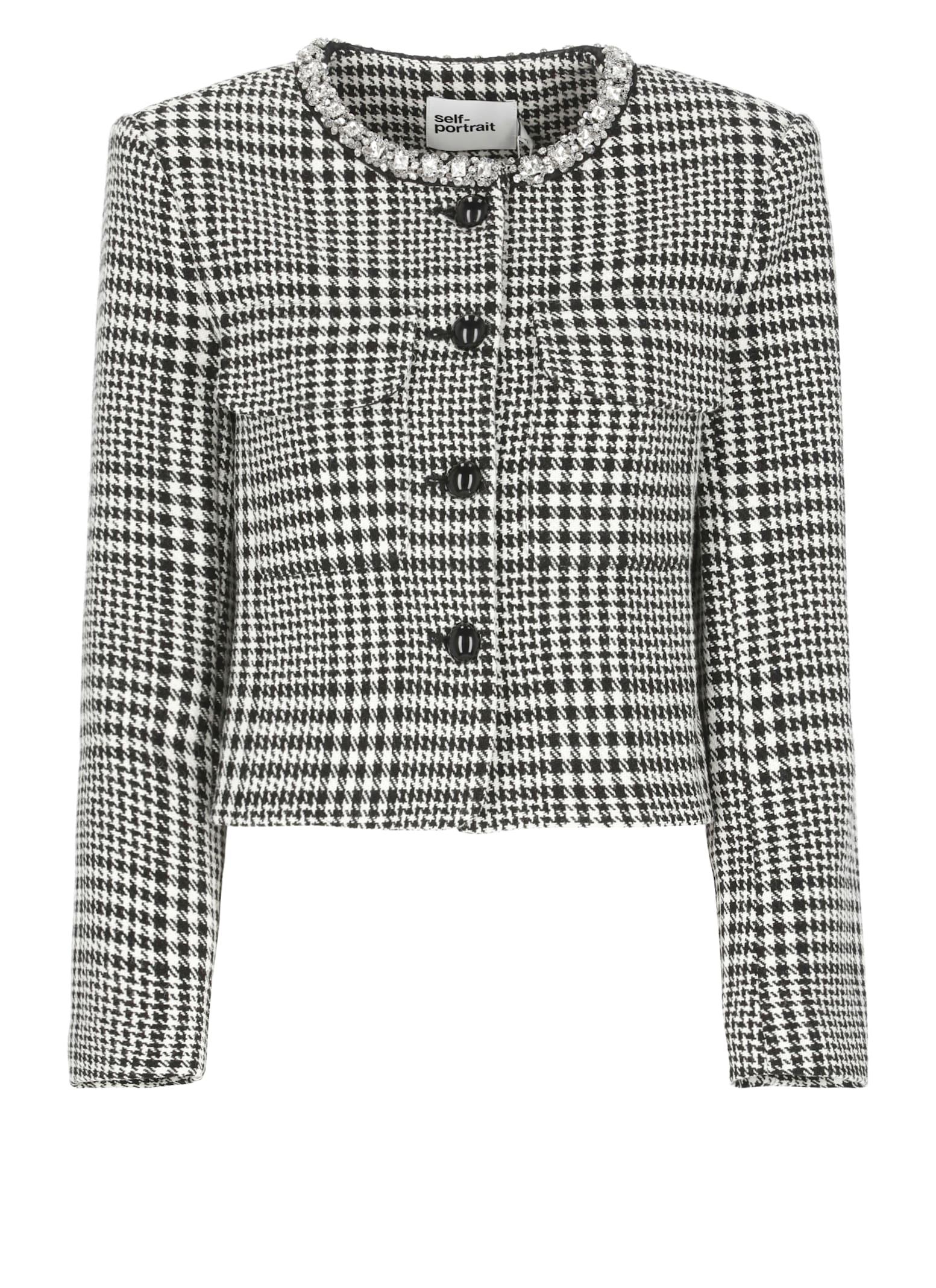 self-portrait houndstooth crystal trim jacket