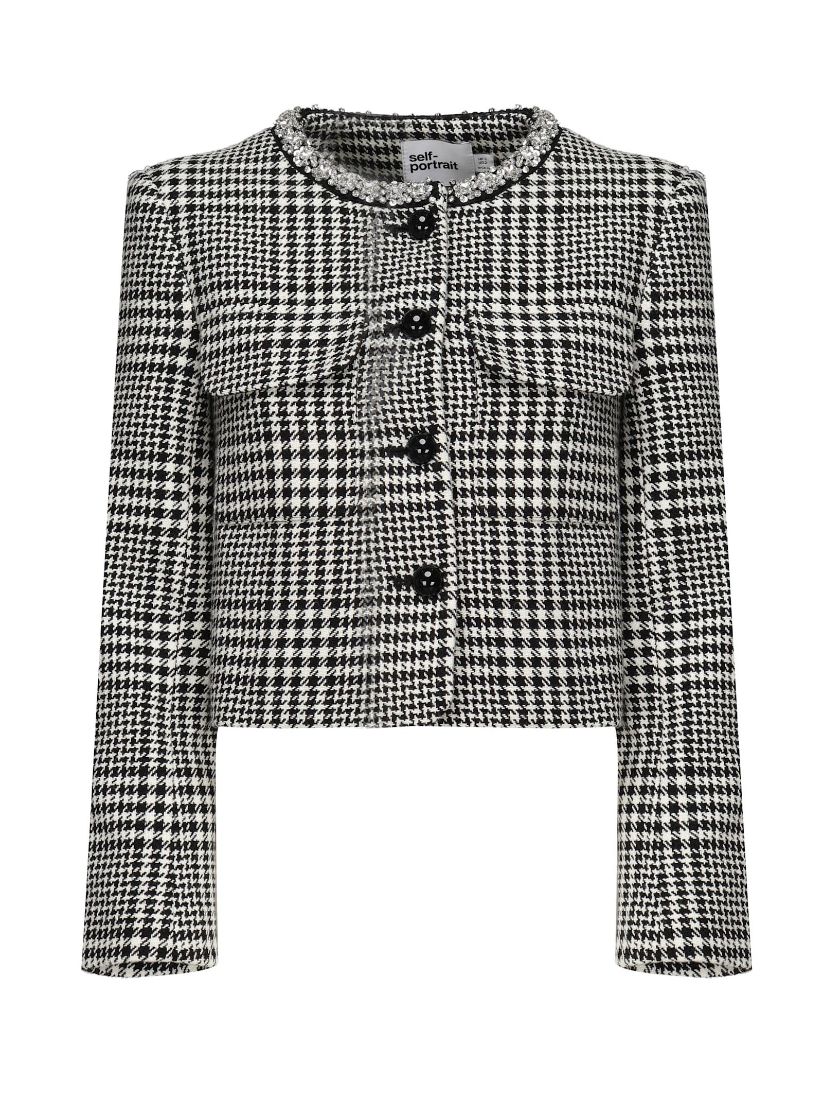 self-portrait houndstooth jacket with crystals