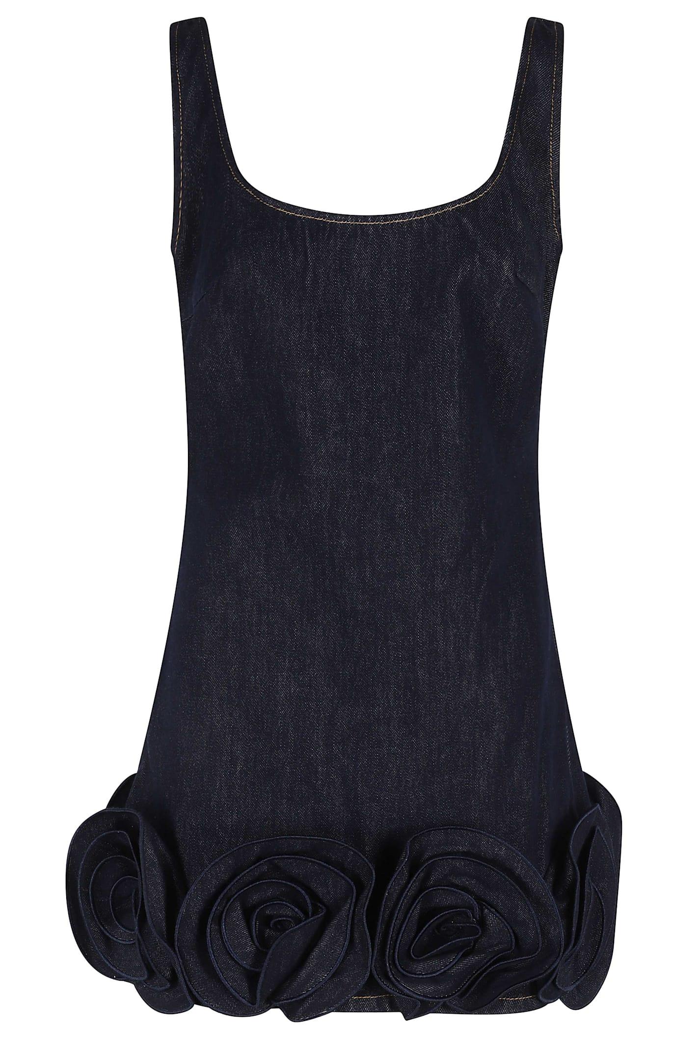 self-portrait indigo denim 3d flower mini dress