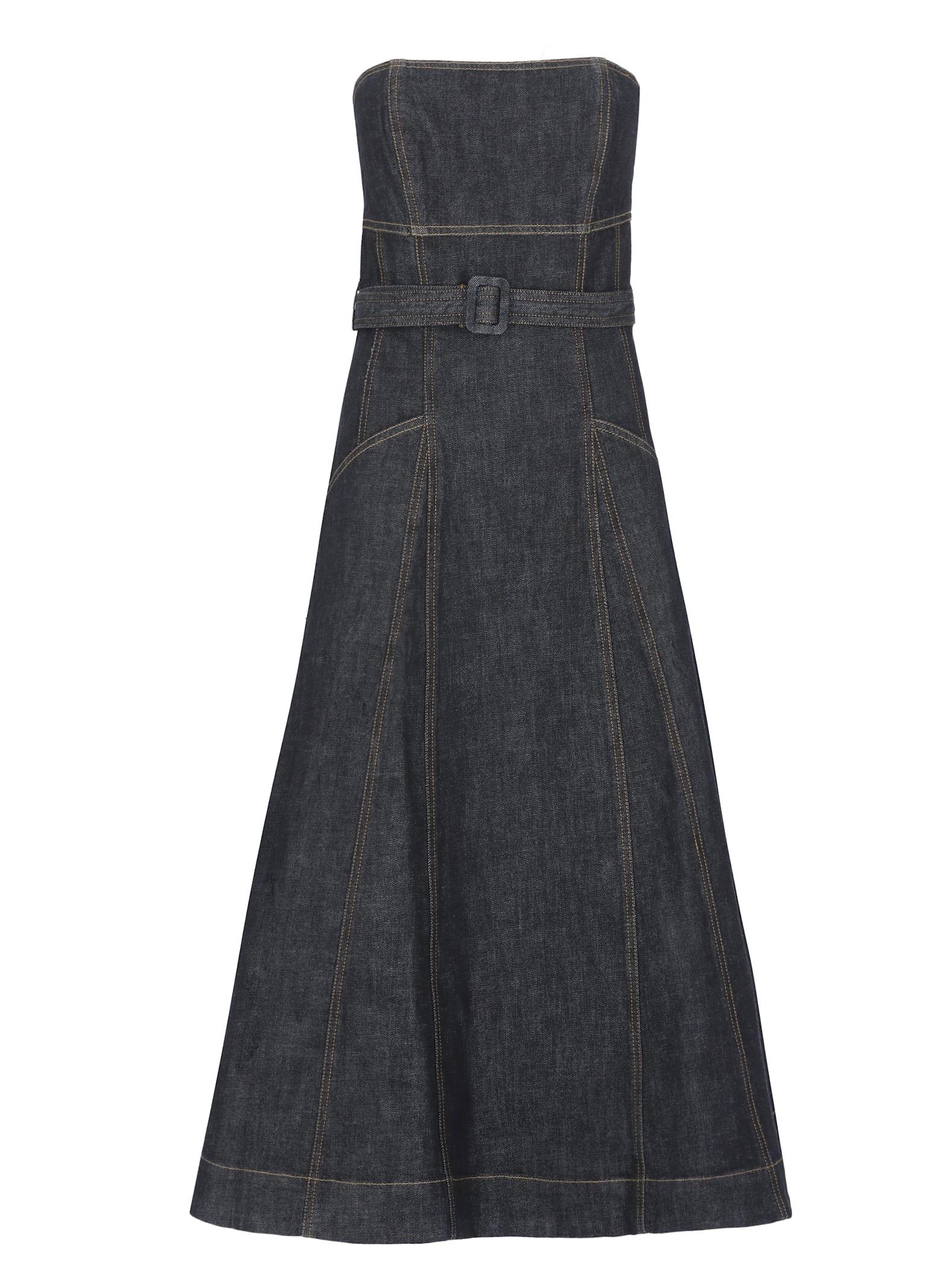 self-portrait indigo denim bandeau midi dress