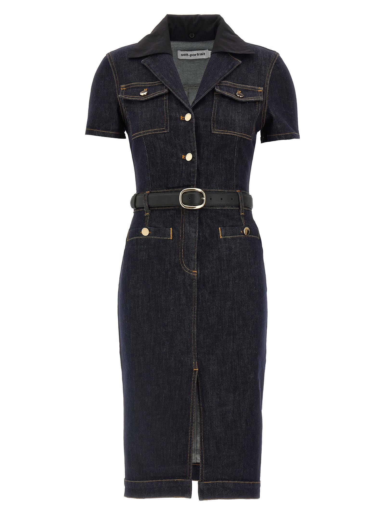 self-portrait indigo denim midi dress