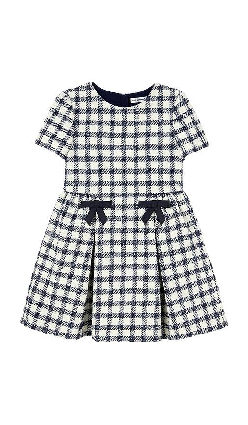 self-portrait kids check boucle dress in navy.