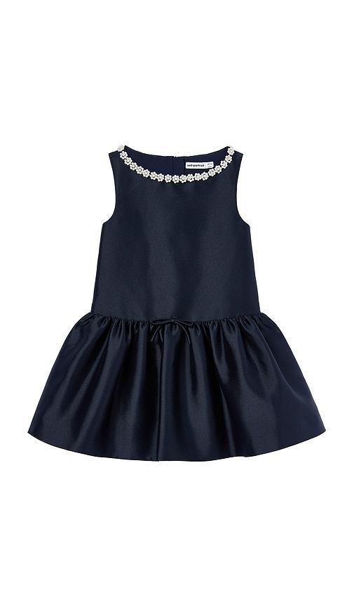 self-portrait kids flower scallop taffeta dress in navy.
