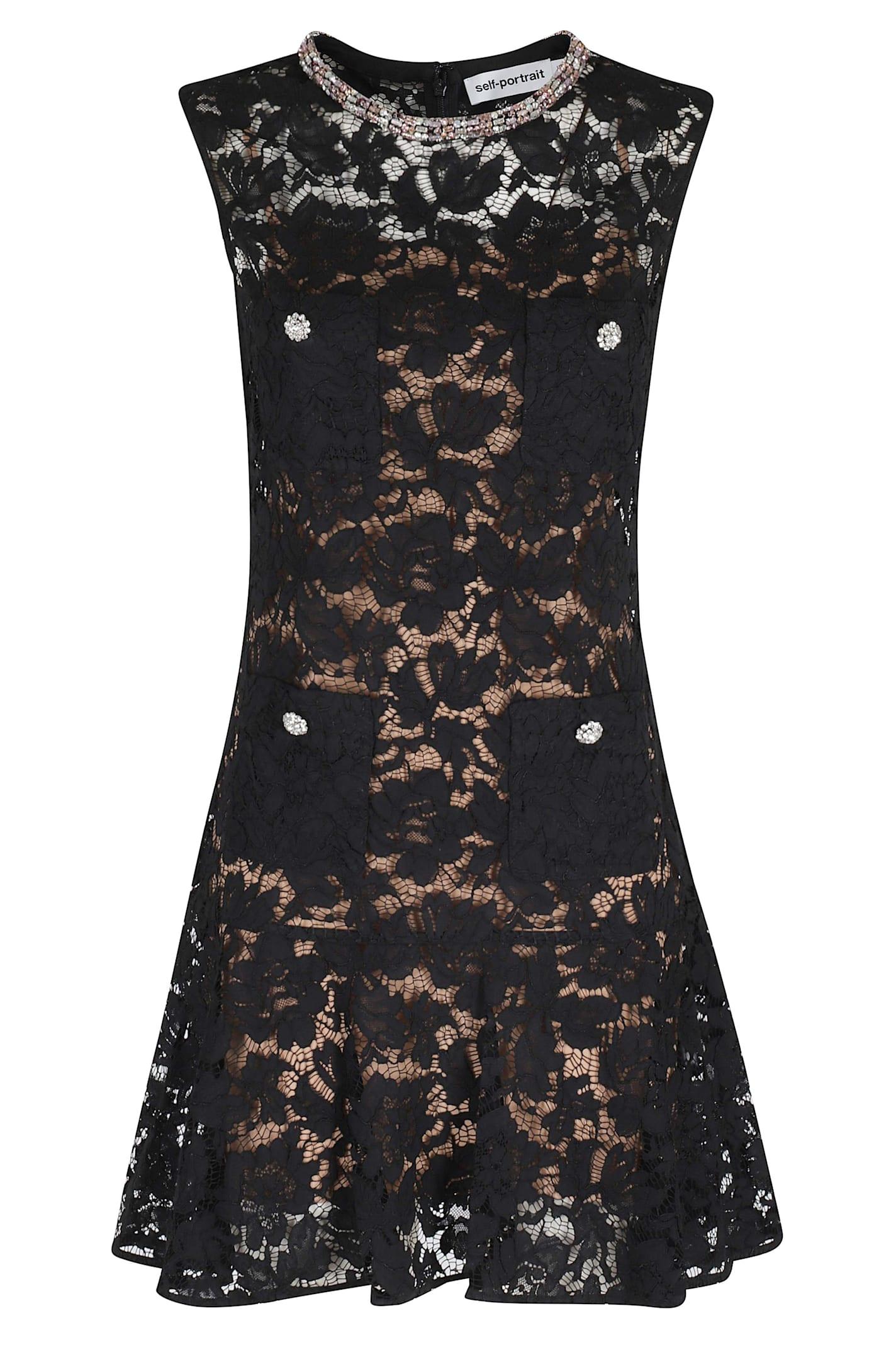 self-portrait lace crystal mini dress