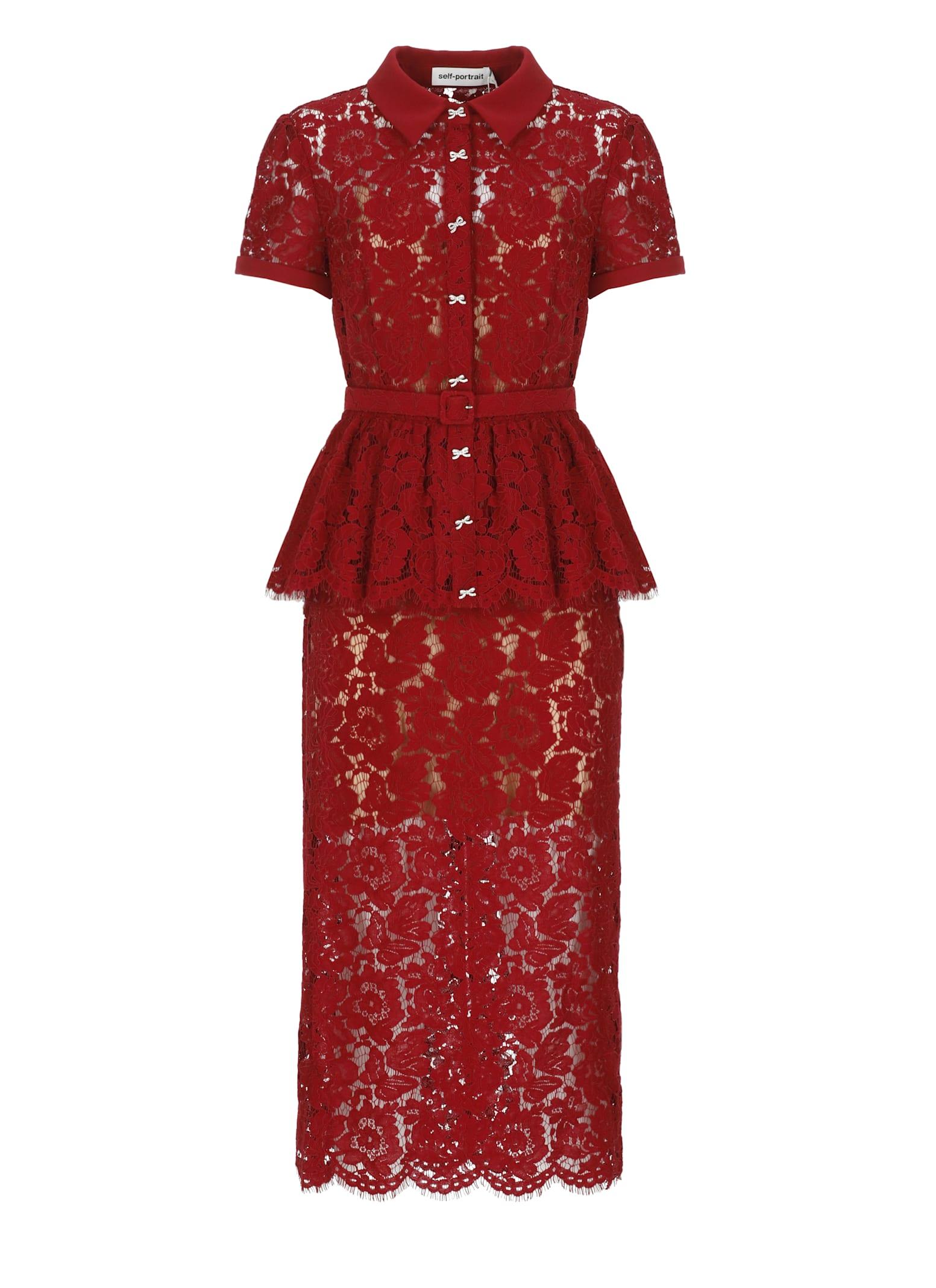 self-portrait lace peplum midi dress