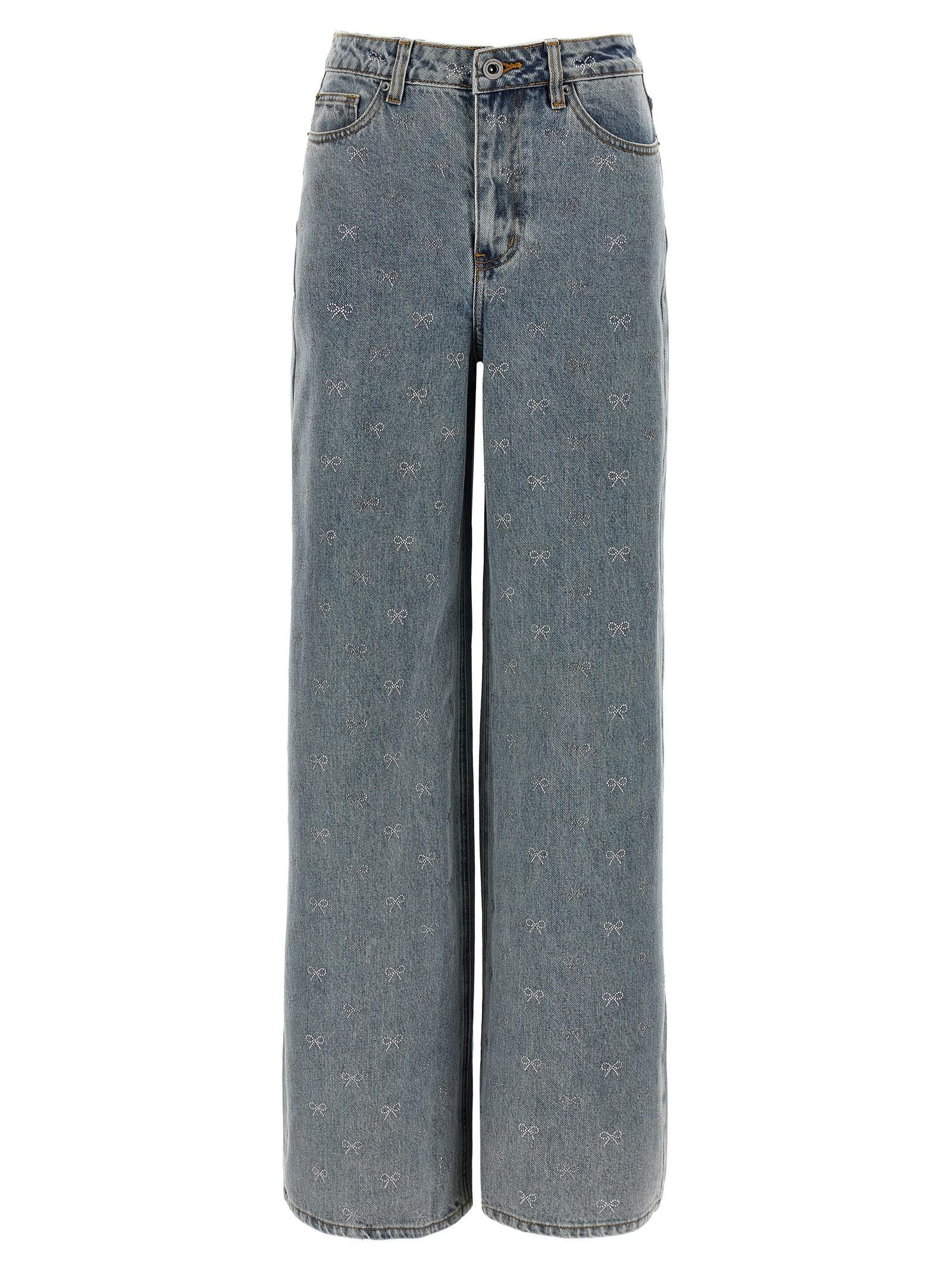 self-portrait light blue diamante bow jeans