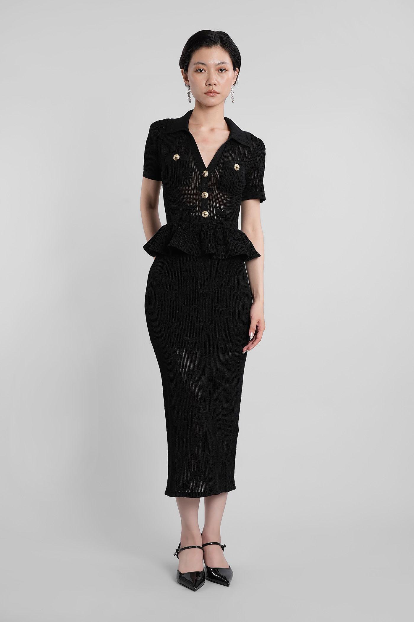 self-portrait long dress in black cotton