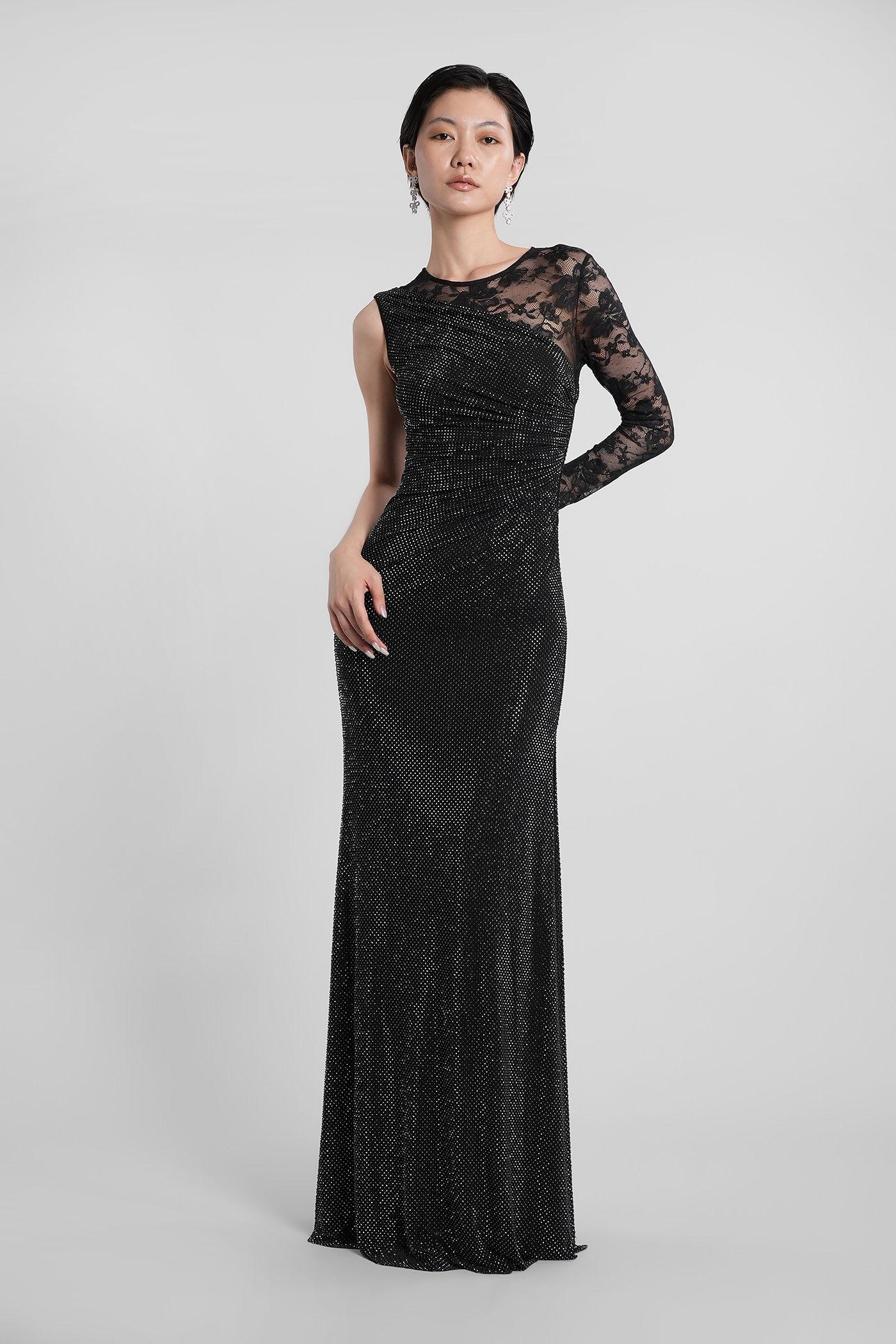 self-portrait long dress in black polyester