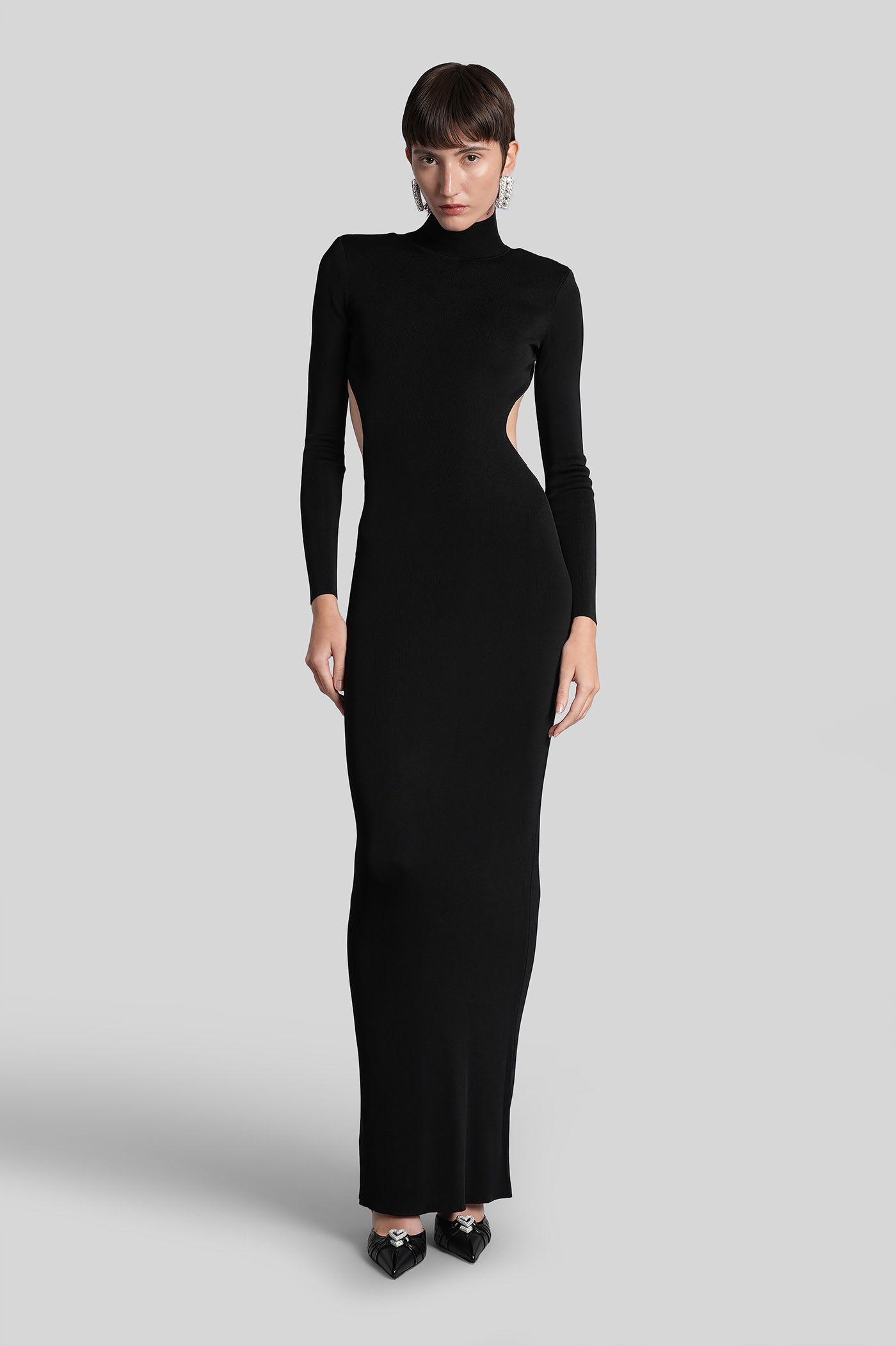 self-portrait long dress in black viscose