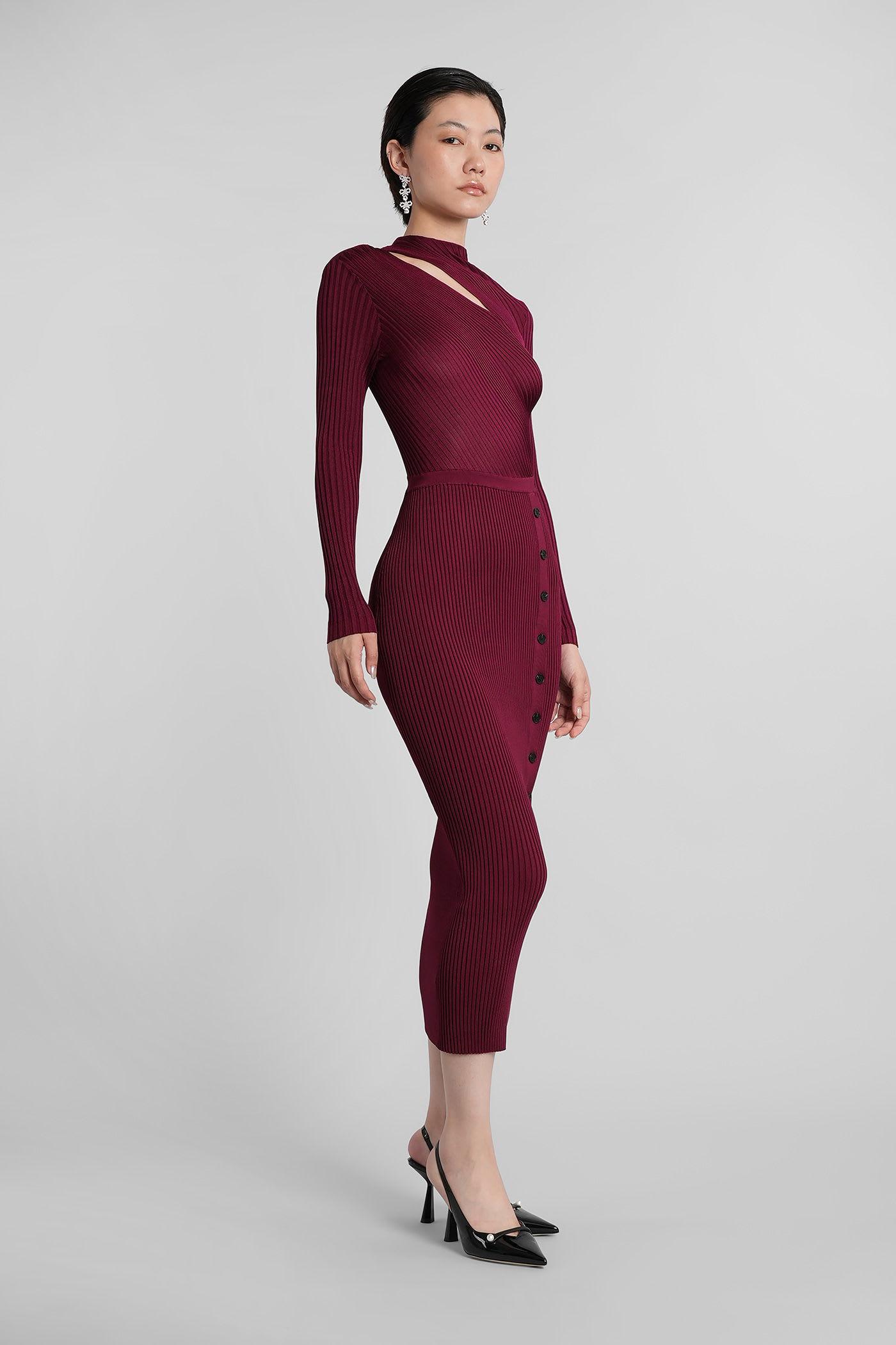 self-portrait long dress in bordeaux viscose