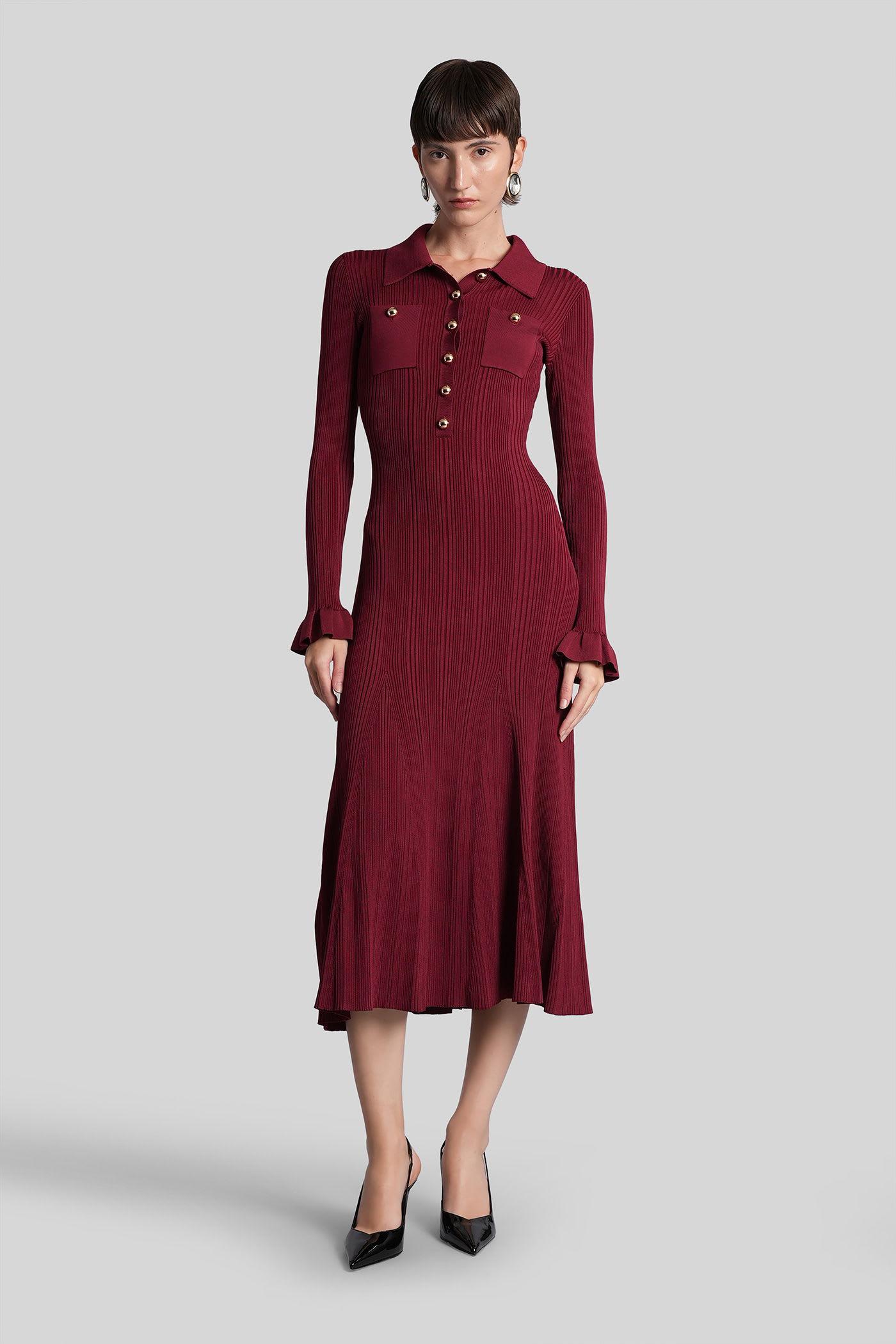 self-portrait long dress in bordeaux viscose