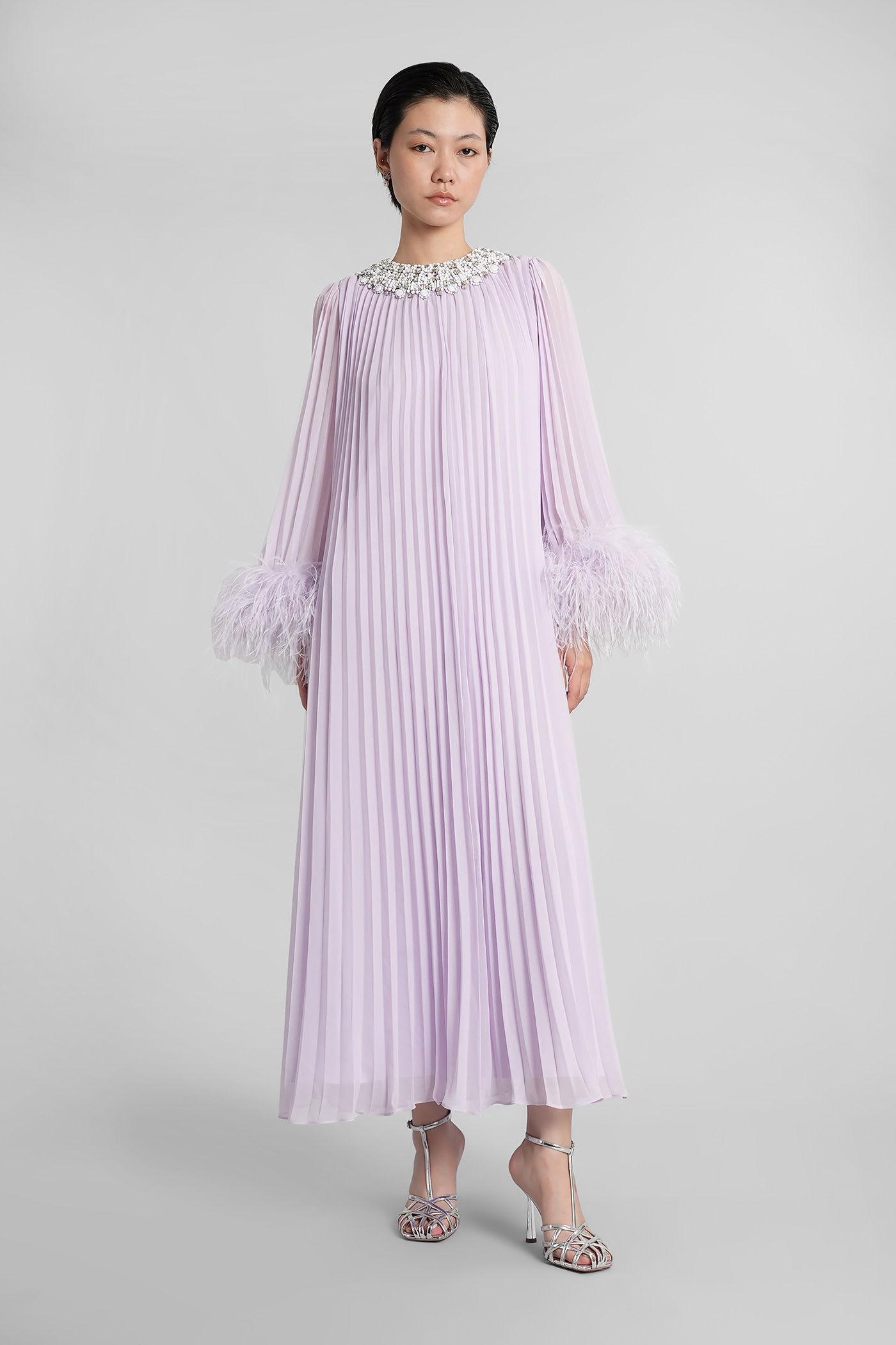 self-portrait long dress in lilla polyester