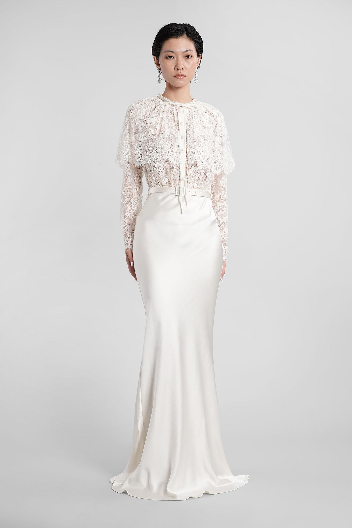 self-portrait long dress in white polyamide