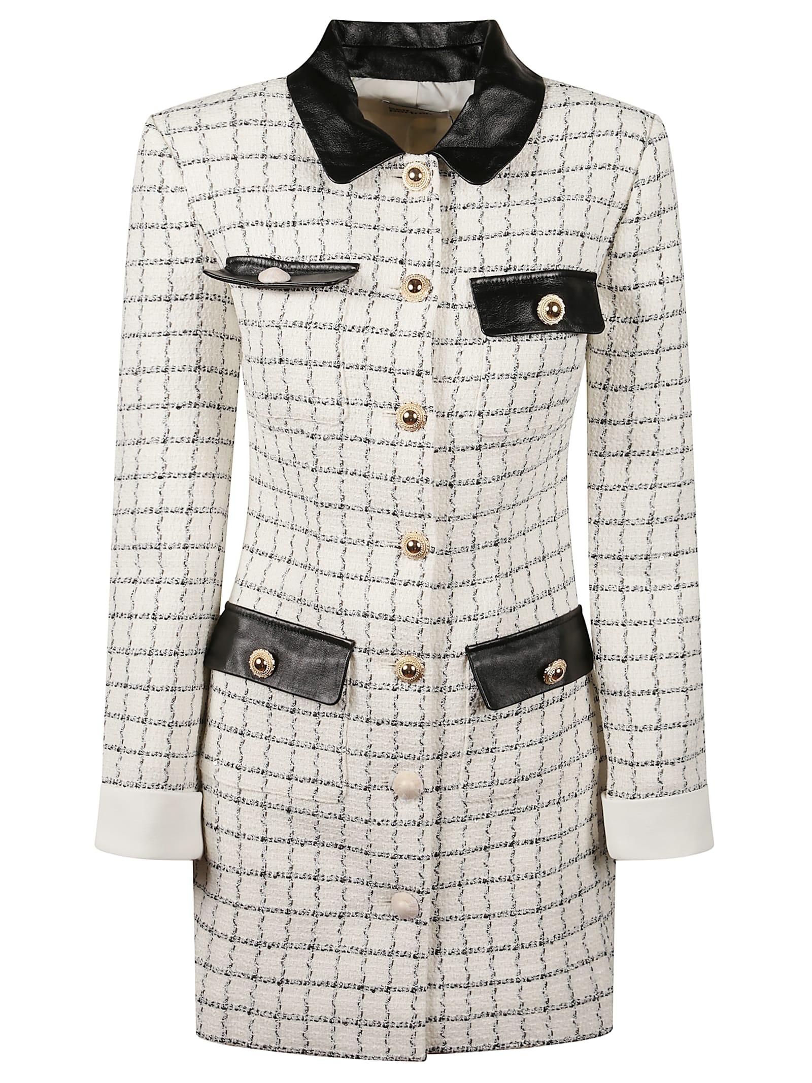 self-portrait long-sleeved plaid bouclé mini dress