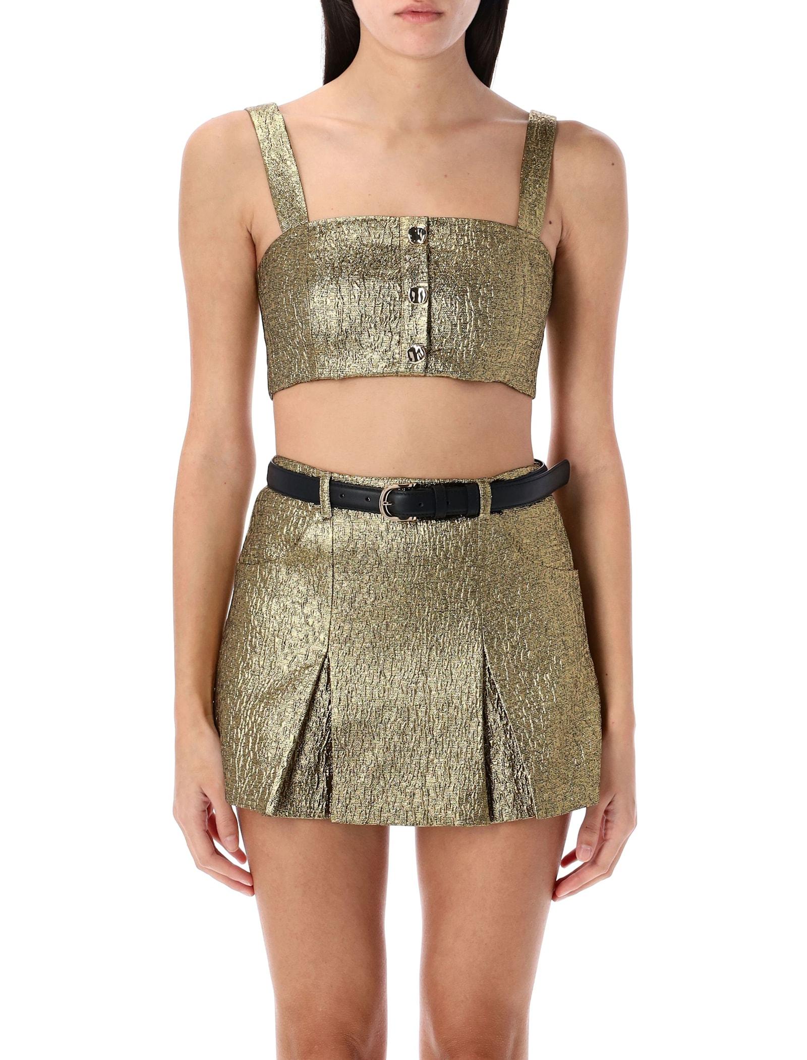 self-portrait metallic jacquard crop top