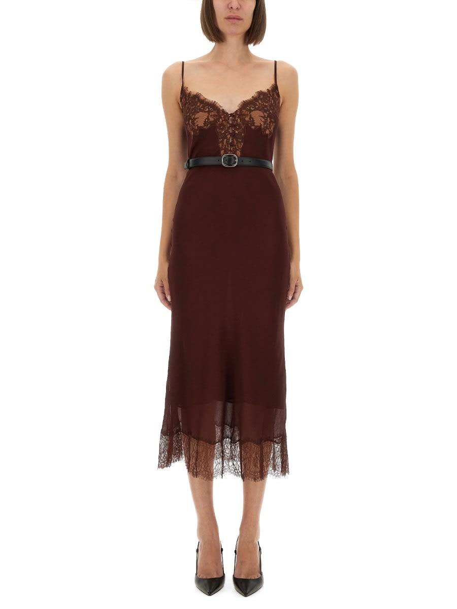 self-portrait midi dress with lace inserts
