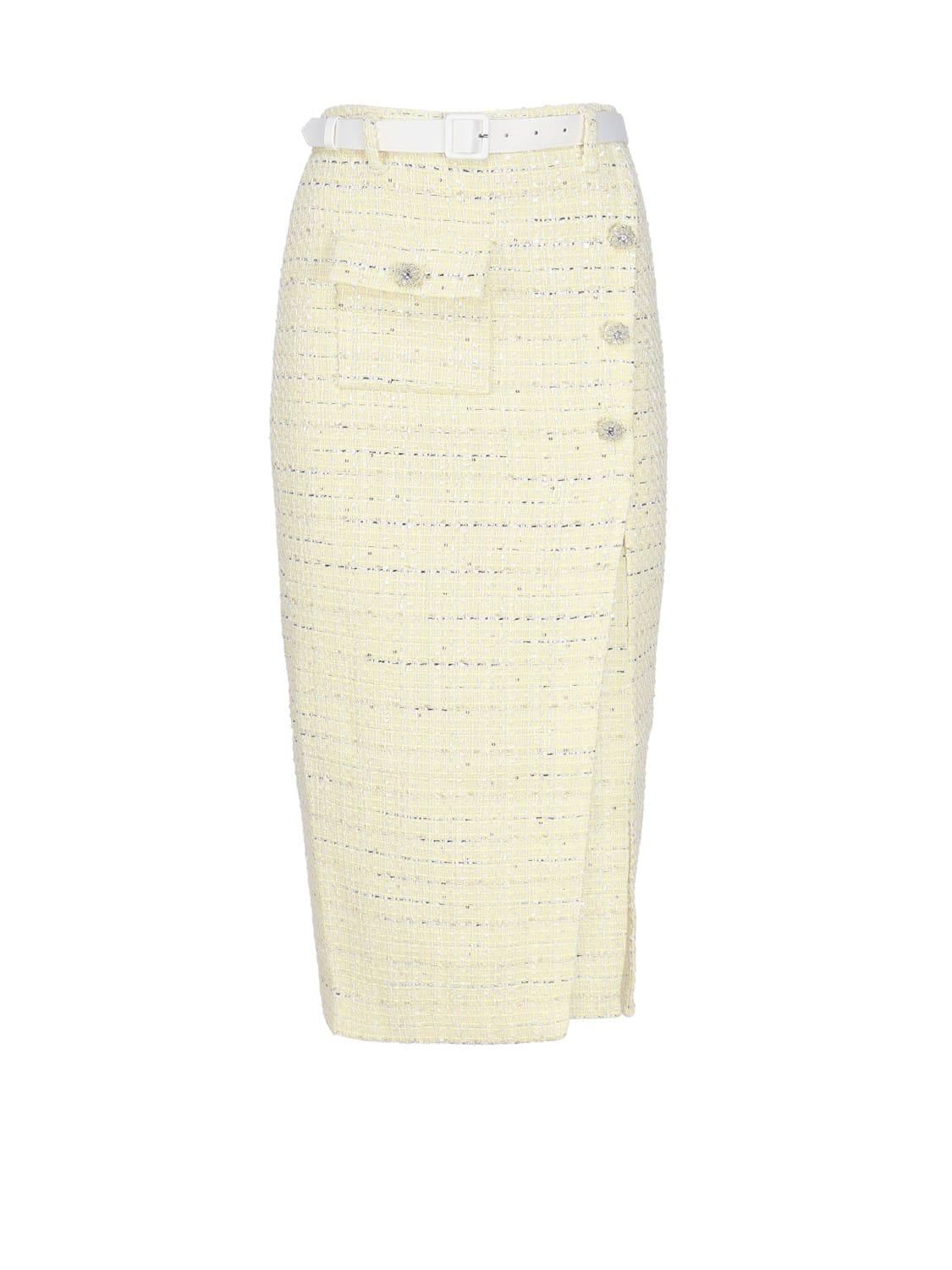 self-portrait midi skirt in bouclé